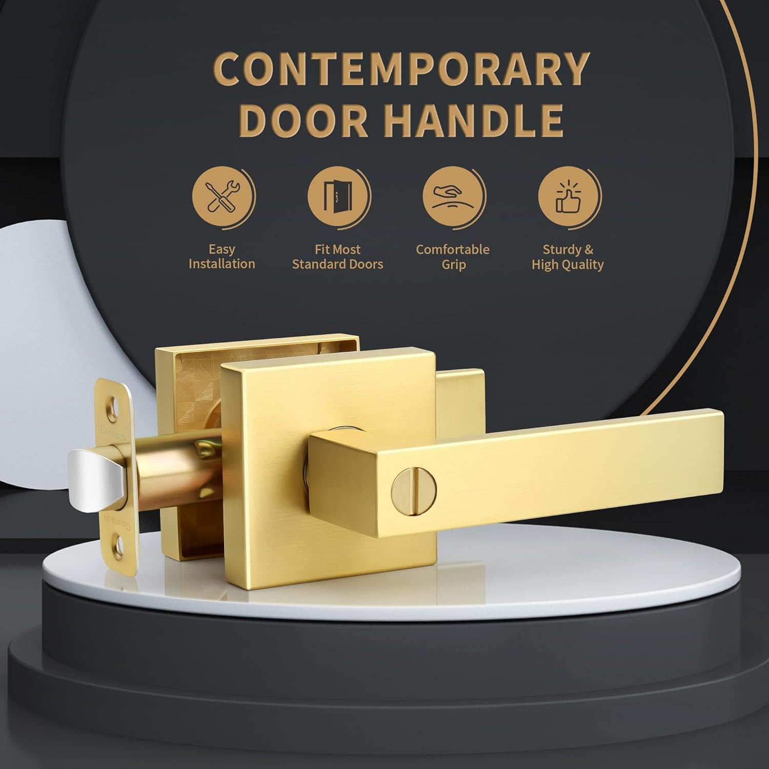 Heavy Duty Reversible Square Door Lever in Brushed Gold Finish for Bathroom Privacy - Satin Brass Interior Door Handles