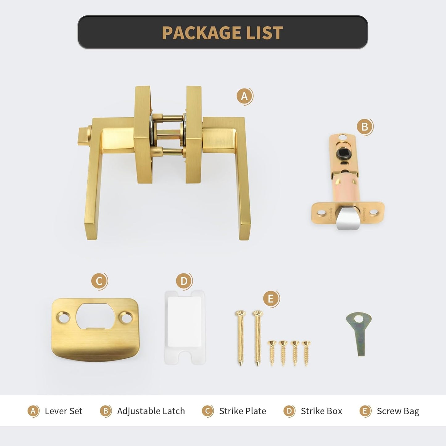 Heavy Duty Reversible Square Door Lever in Brushed Gold Finish for Bathroom Privacy - Satin Brass Interior Door Handles