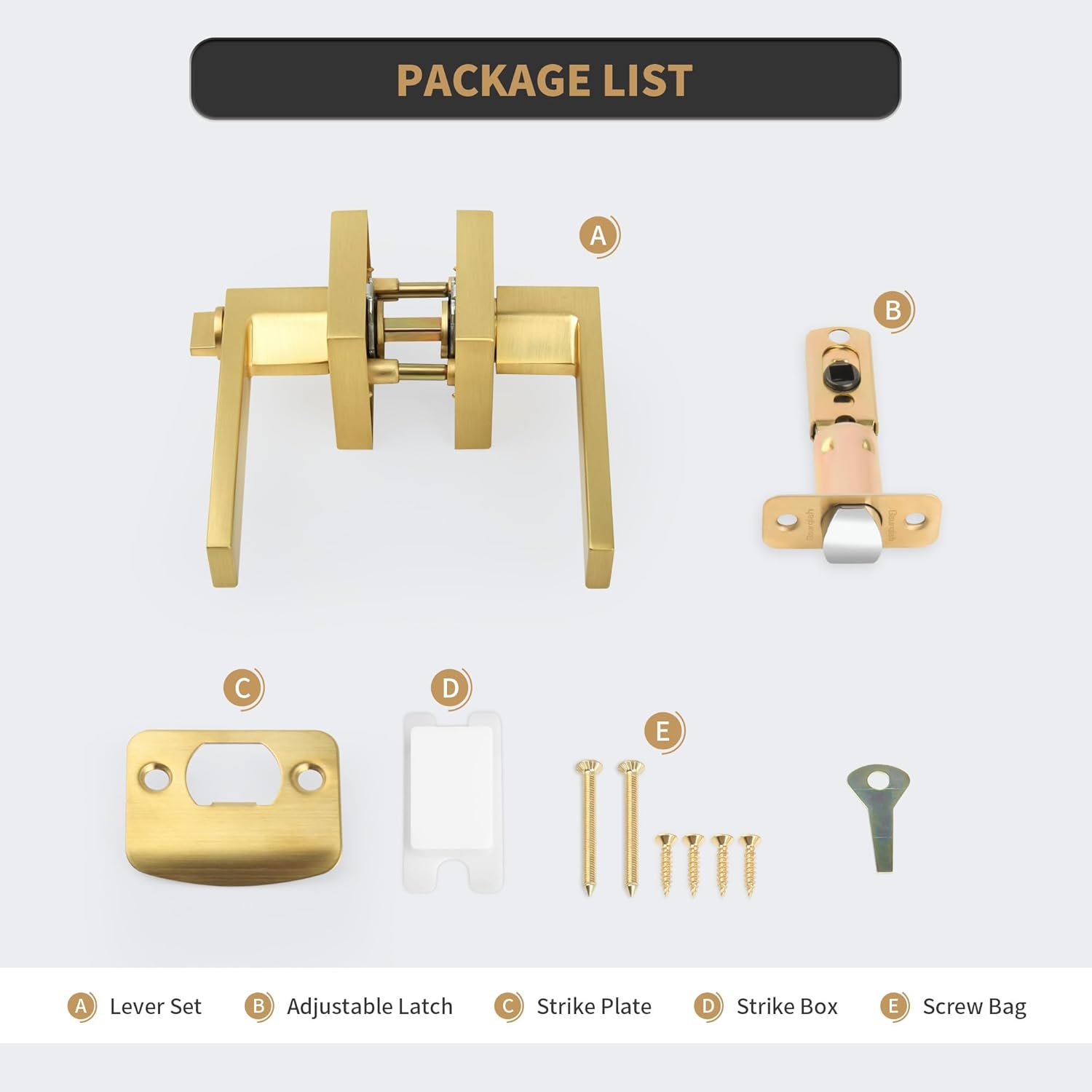 Heavy Duty Reversible Square Door Lever in Brushed Gold Finish for Bathroom Privacy - Satin Brass Interior Door Handles