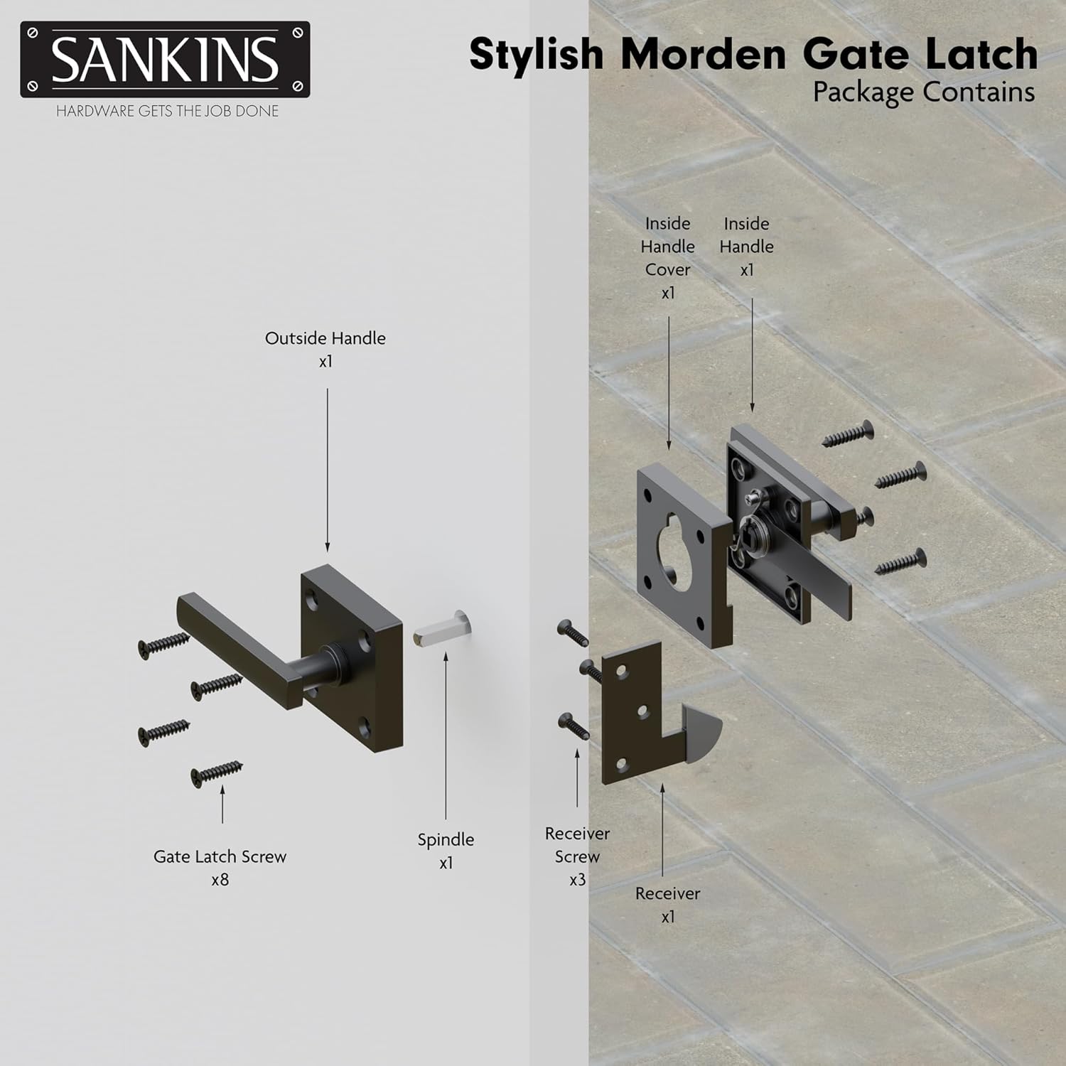 Heavy Duty Self-Locking Double Side Gate Latch for Wooden Fence - Outdoor Aluminum Swinging Door Hardware, Black