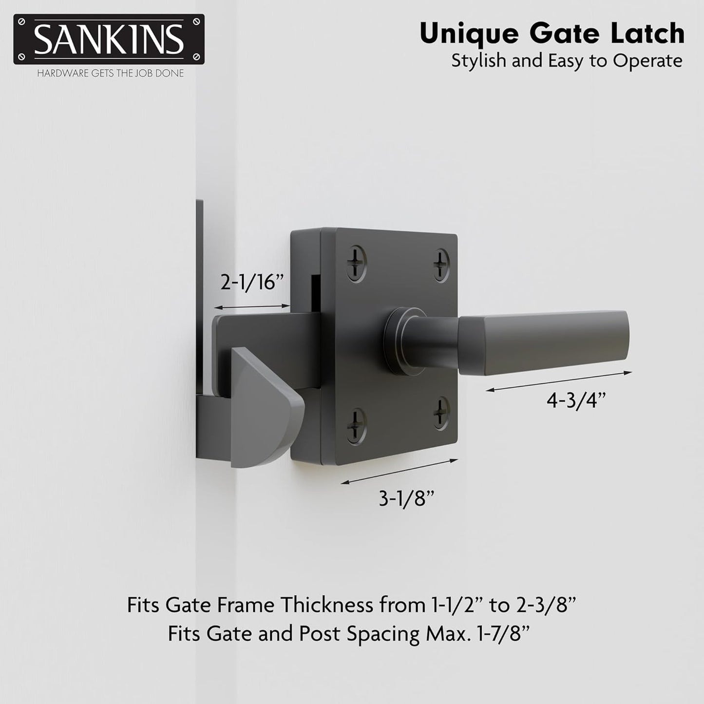 Heavy Duty Self-Locking Double Side Gate Latch for Wooden Fence - Outdoor Aluminum Swinging Door Hardware, Black