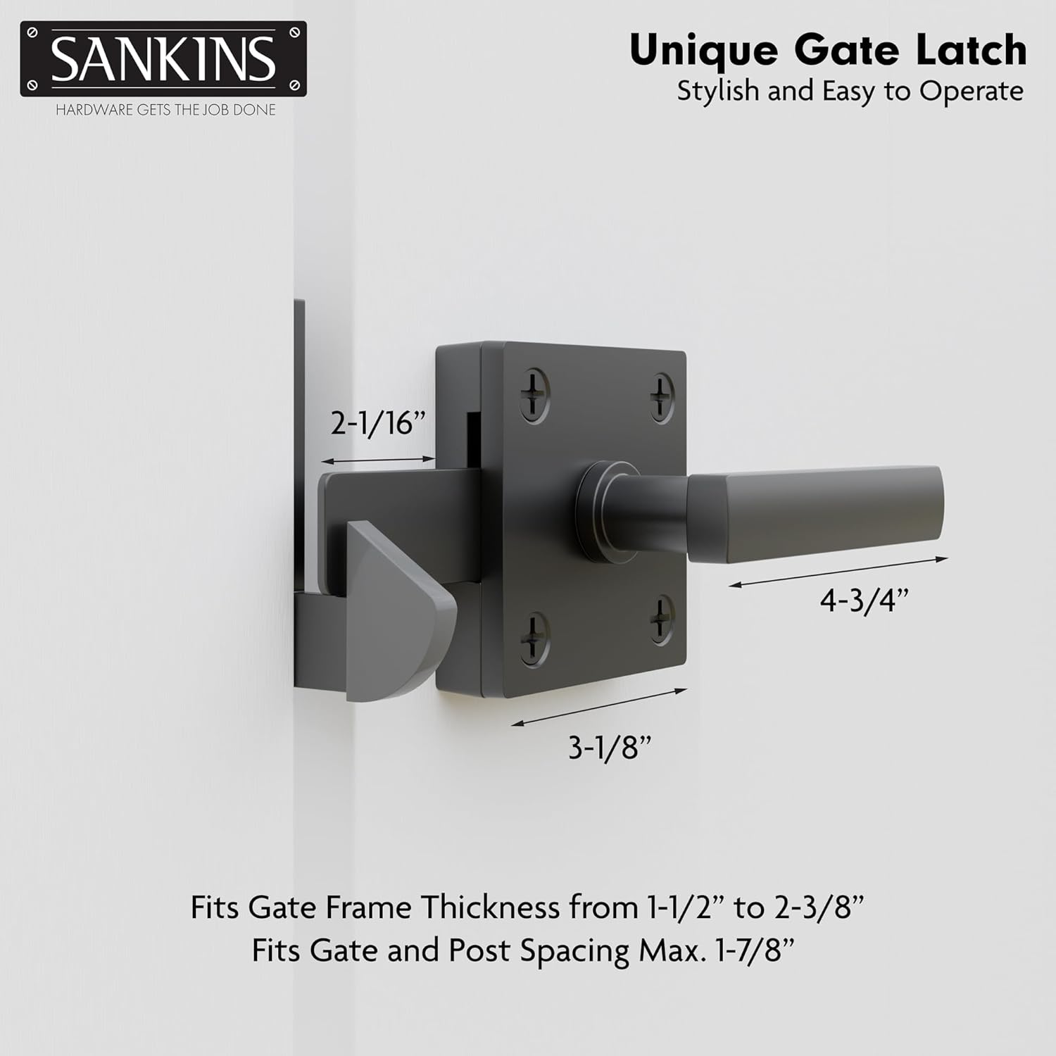Heavy Duty Self-Locking Double Side Gate Latch for Wooden Fence - Outdoor Aluminum Swinging Door Hardware, Black