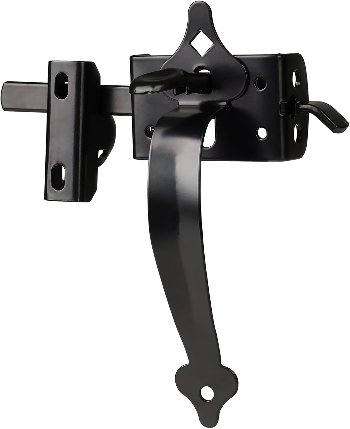 Heavy Duty Self-Locking Gate Latch Kit for Wooden Fence & Swing Outdoor Gate - Steel, Black Finish, 8 inch Handle