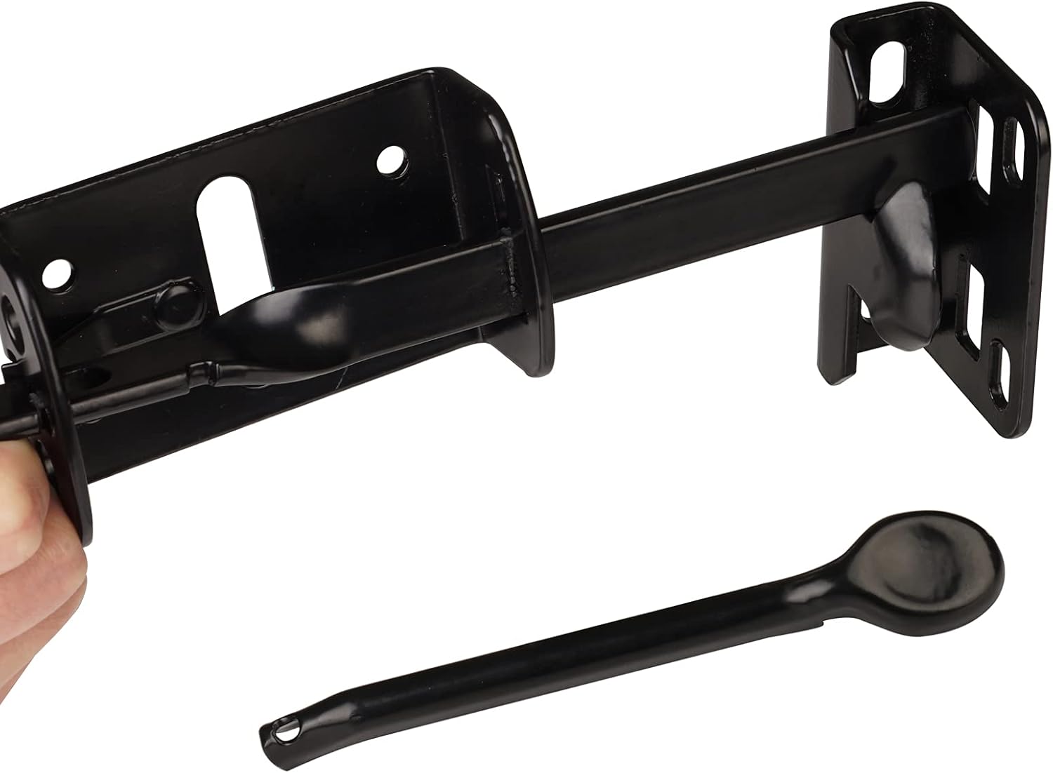 Heavy Duty Self-Locking Gate Latch Kit for Wooden Fence & Swing Outdoor Gate - Steel, Black Finish, 8 inch Handle