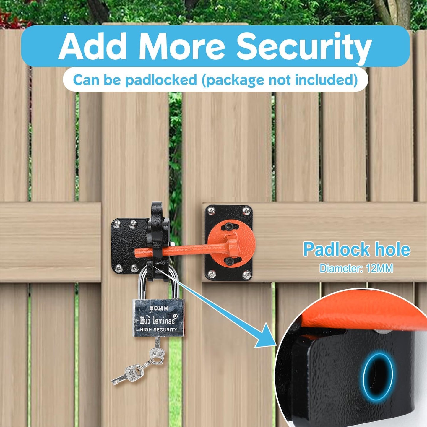 Heavy Duty Self-Locking Gravity Lever Gate Latch with Padlock Hole for Wooden Fence, Swing Open Door, Garden, Garage - 6mm Thick