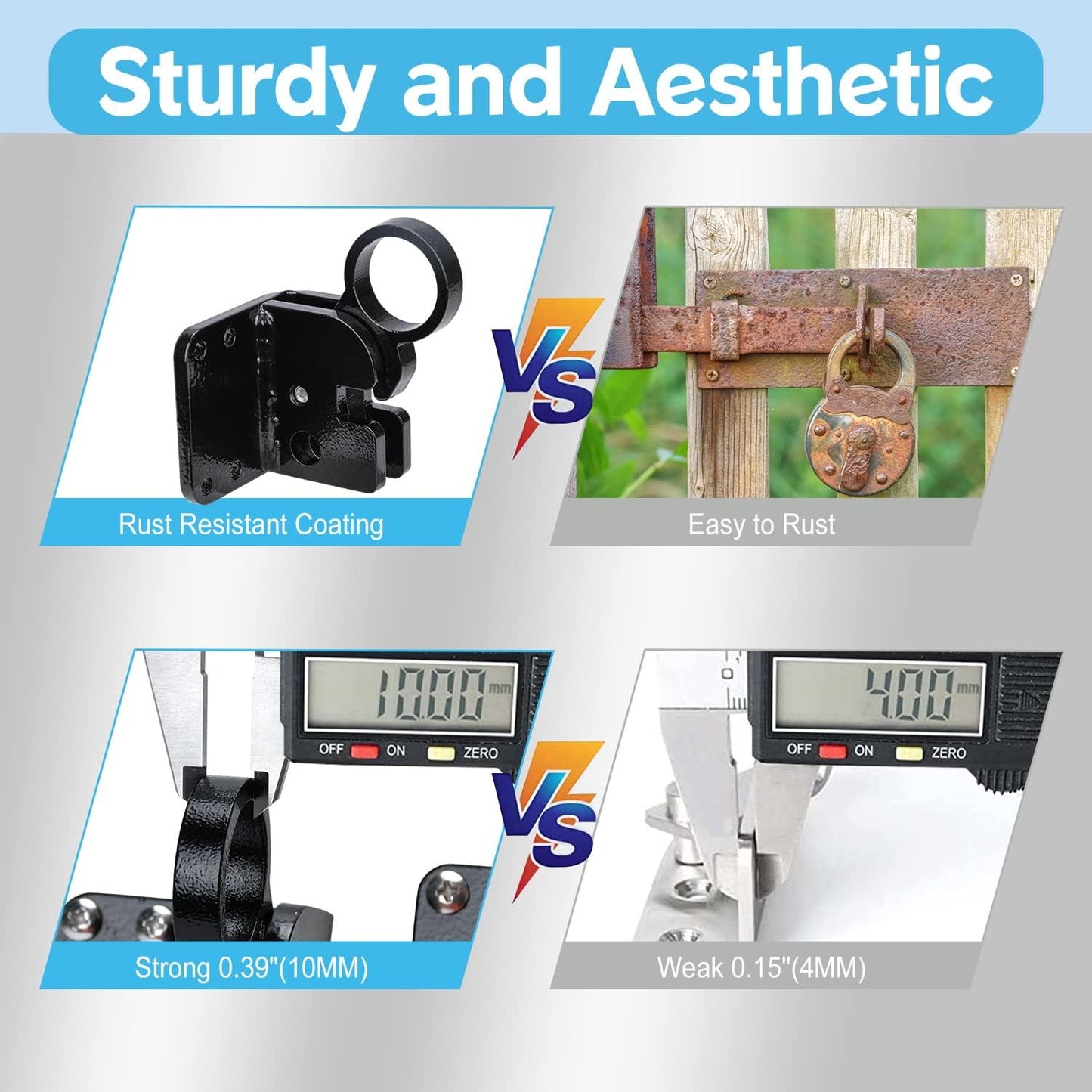 Heavy Duty Self-Locking Gravity Lever Gate Latch with Padlock Hole for Wooden Fence, Swing Open Door, Garden, Garage - 6mm Thick