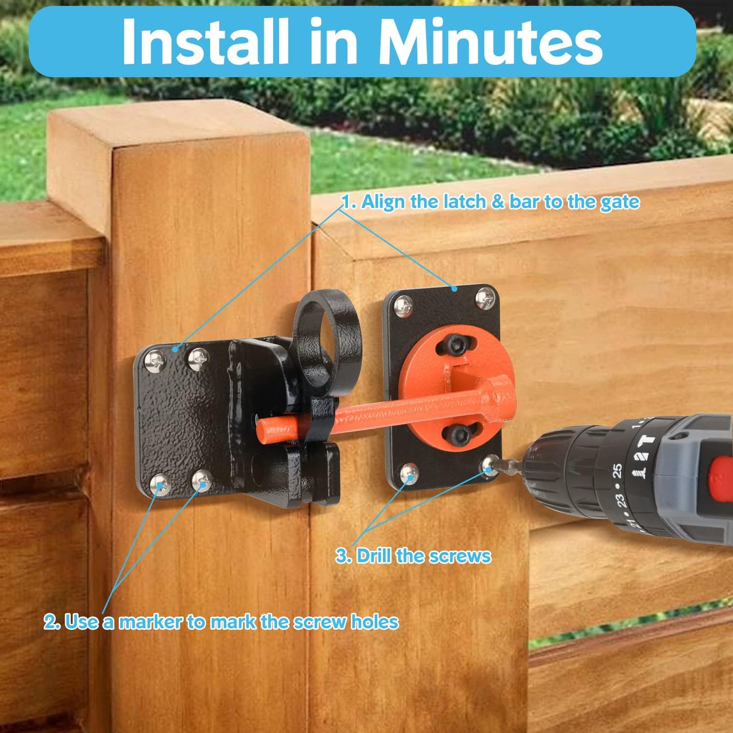 Heavy Duty Self-Locking Gravity Lever Gate Latch with Padlock Hole for Wooden Fence, Swing Open Door, Garden, Garage - 6mm Thick