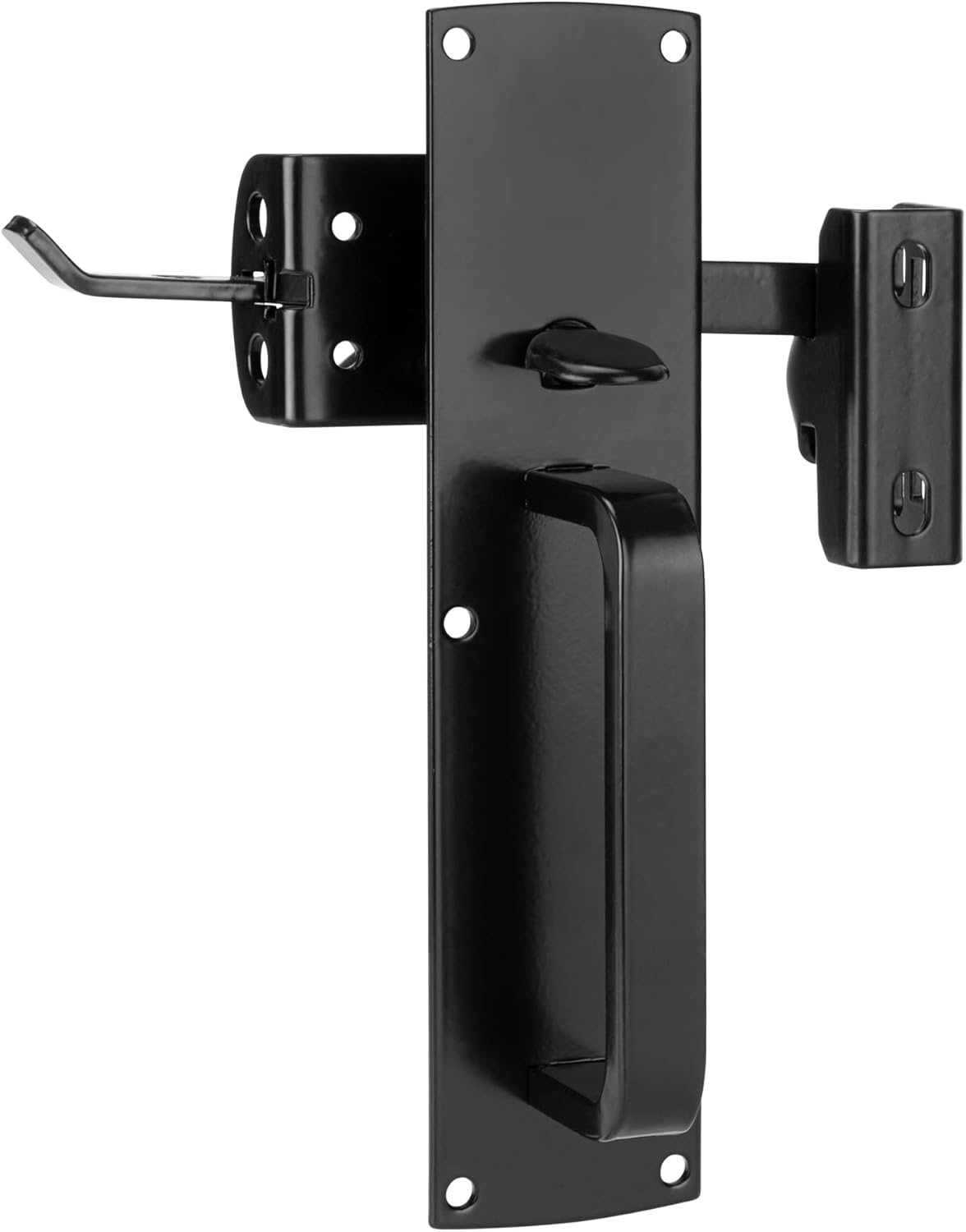 Heavy Duty Self-Locking Thumb Gate Latch Hardware Kit for Wooden/Vinyl Fence - Outdoor Metal Gate Lock with Handle, Black Finish
