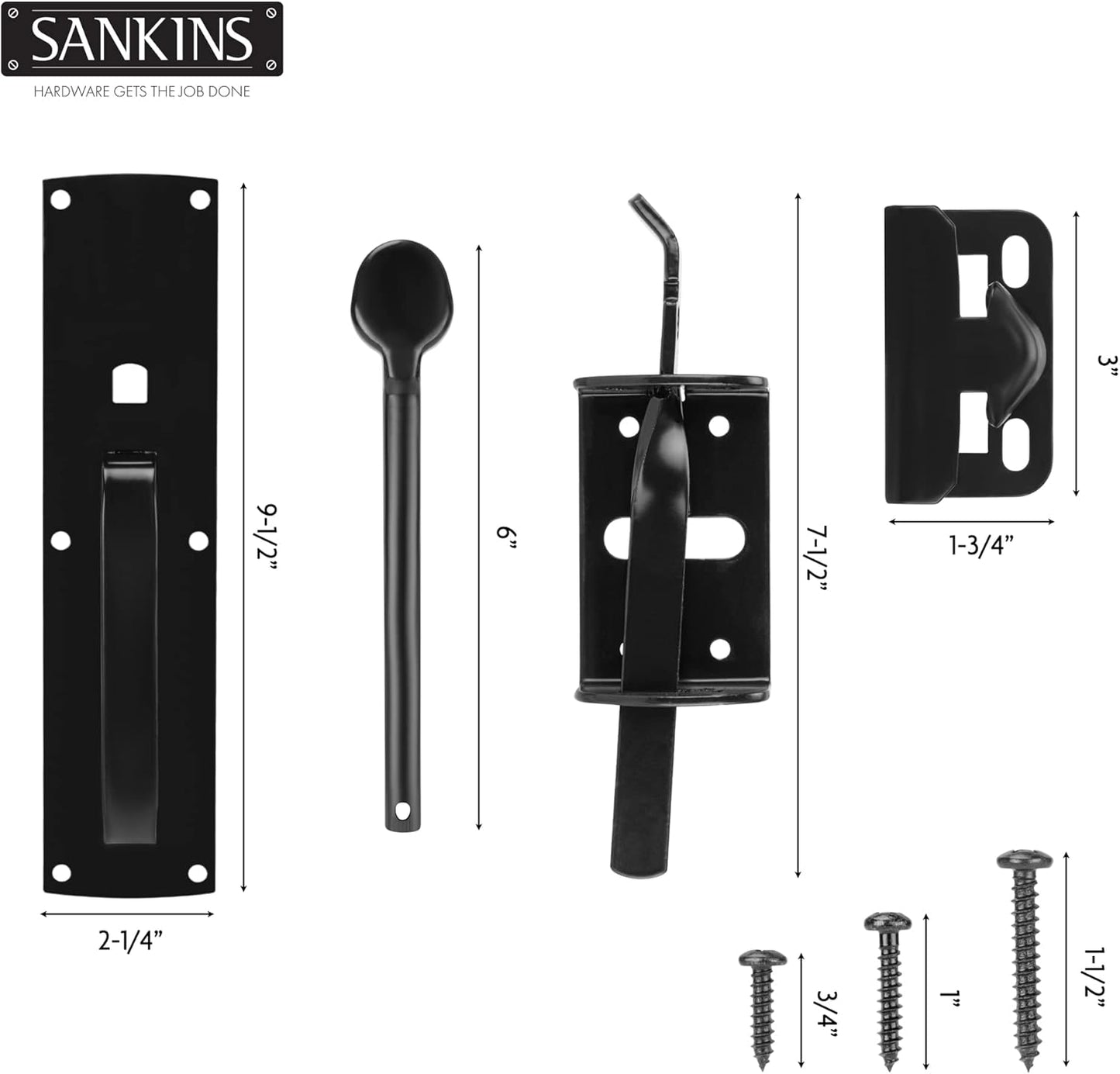 Heavy Duty Self-Locking Thumb Gate Latch Hardware Kit for Wooden/Vinyl Fence - Outdoor Metal Gate Lock with Handle, Black Finish