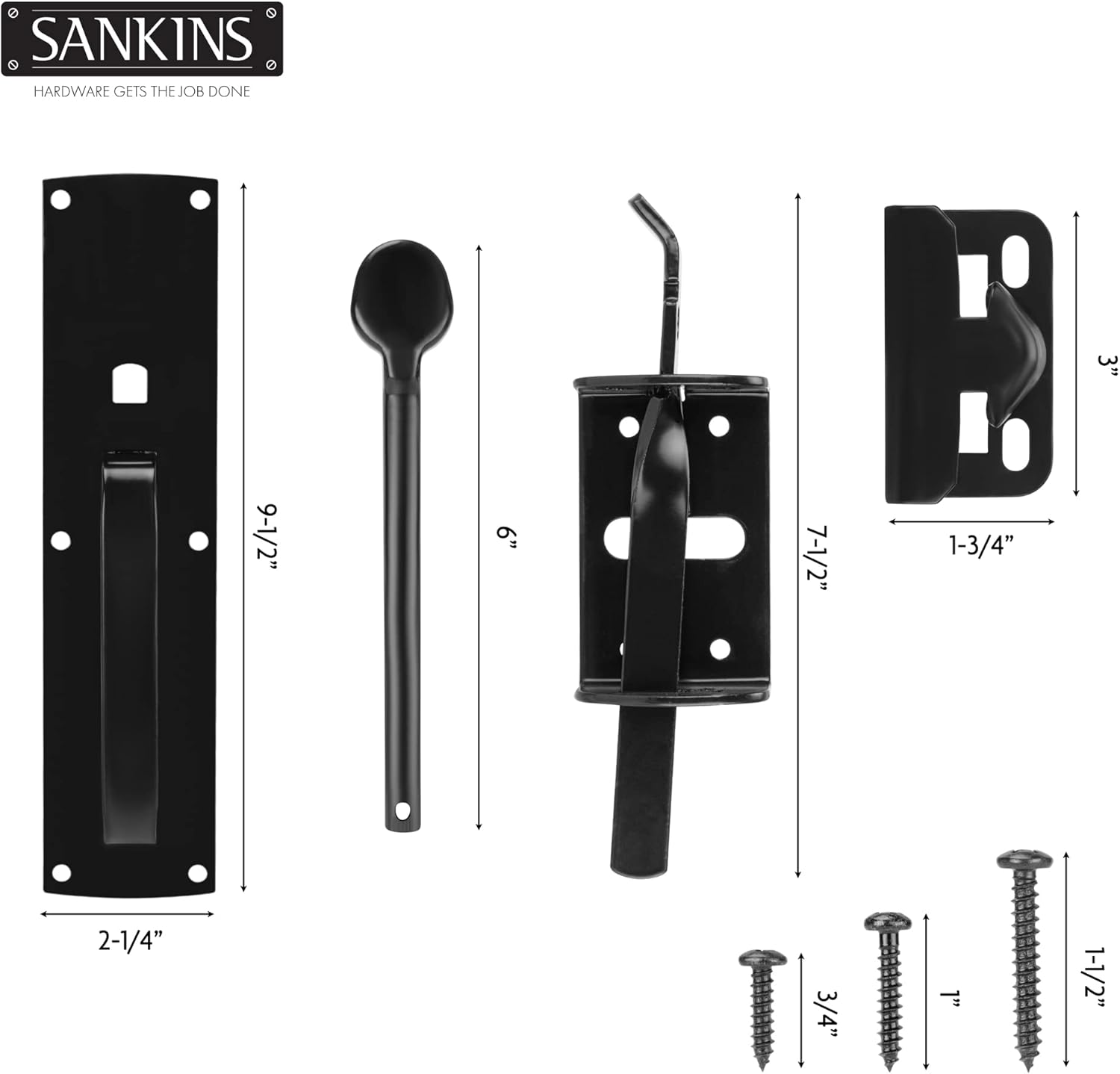 Heavy Duty Self-Locking Thumb Gate Latch Hardware Kit for Wooden/Vinyl Fence - Outdoor Metal Gate Lock with Handle, Black Finish