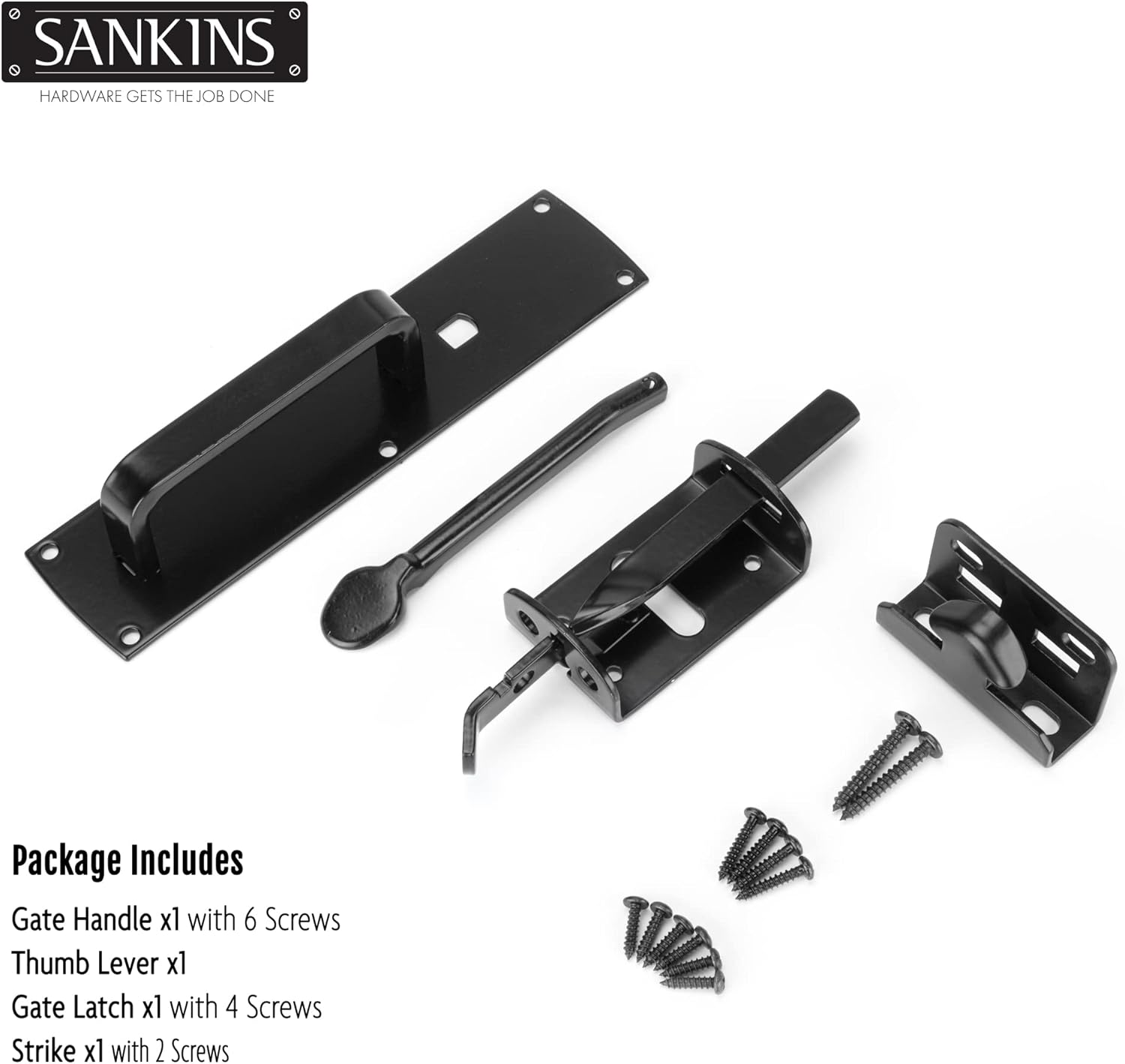 Heavy Duty Self-Locking Thumb Gate Latch Hardware Kit for Wooden/Vinyl Fence - Outdoor Metal Gate Lock with Handle, Black Finish