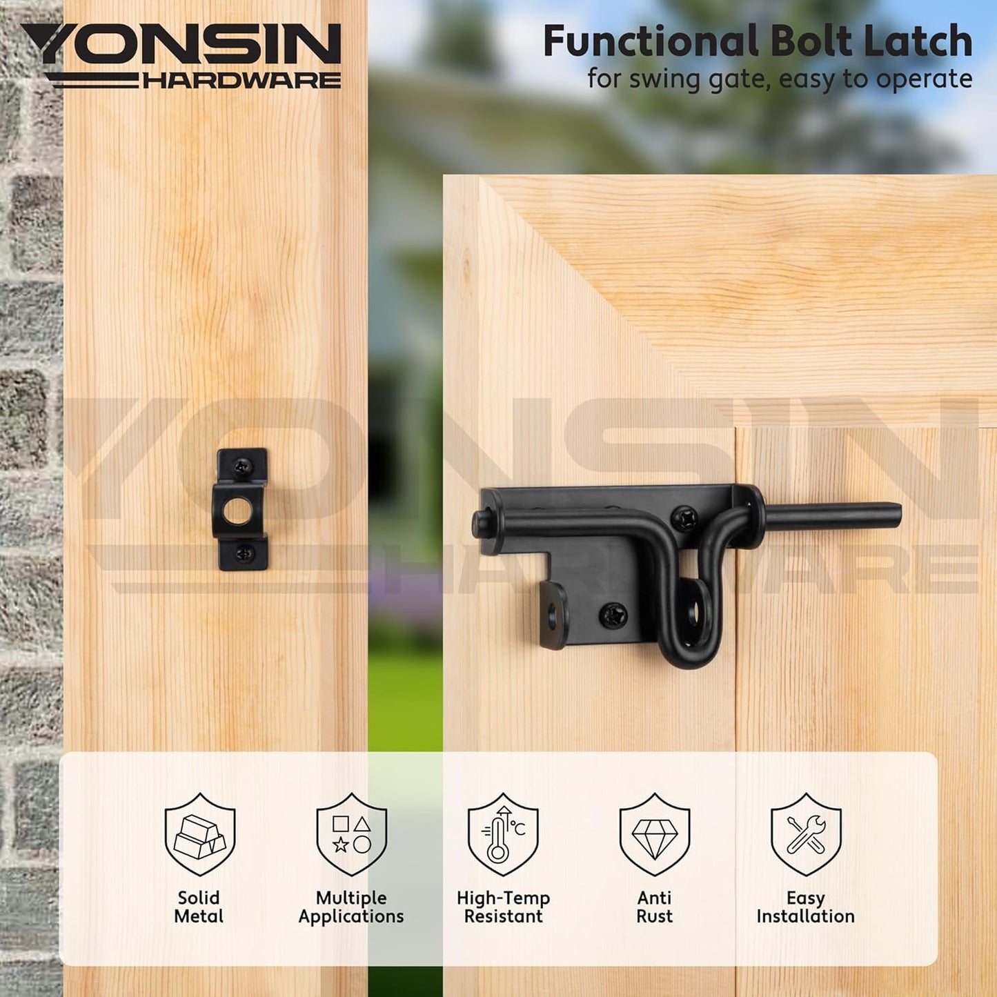 Heavy Duty Slide Bolt Gate Latch Set for Wooden Fence & Doors with Padlock Hole - Black - WildKart