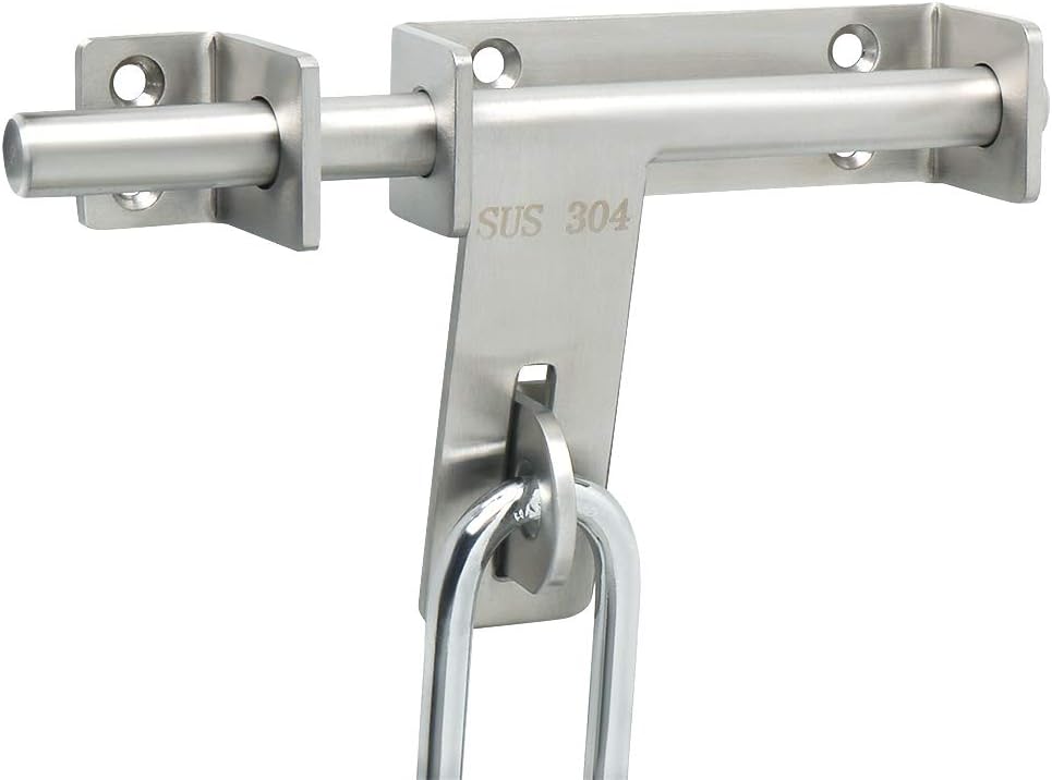 Heavy Duty Slide Bolt Gate Latch with Padlock, Double Sided Hardware for Fence Gate - Solid Stainless Steel Brushed Latches