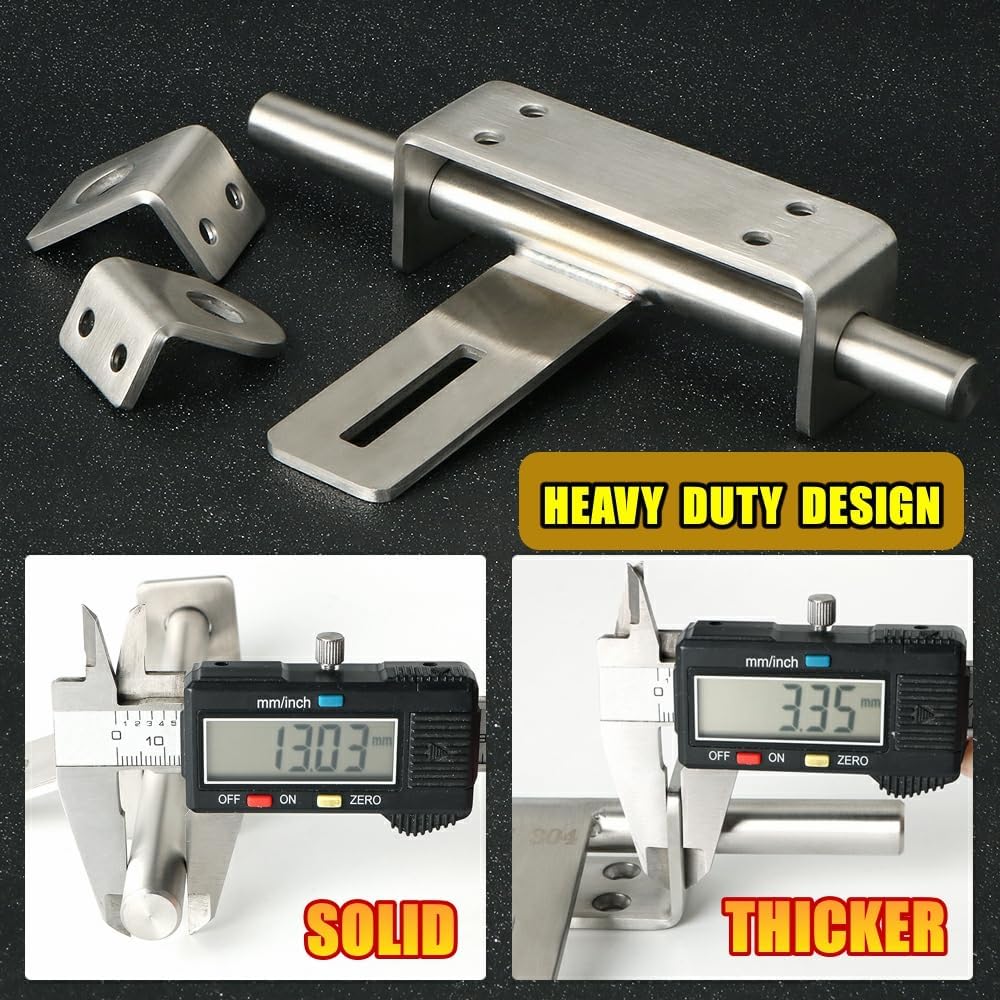 Heavy Duty Slide Bolt Gate Latch with Padlock, Double Sided Hardware for Fence Gate - Solid Stainless Steel Brushed Latches