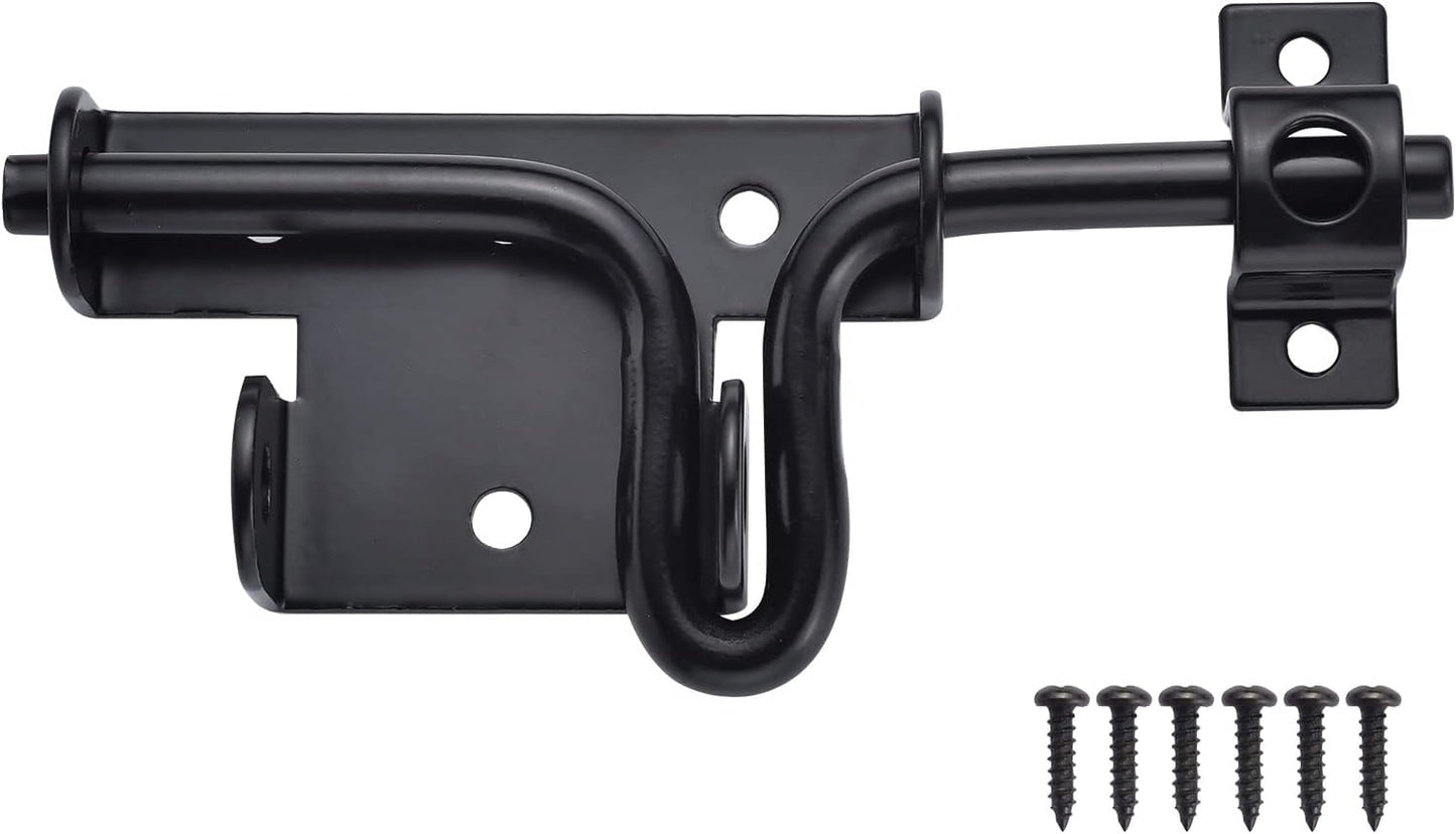 Heavy Duty Slide Bolt Gate Latch with Padlock Hole for Wooden Fence, Shed Door, PVC Fence - Thickened Steel, Black Finish