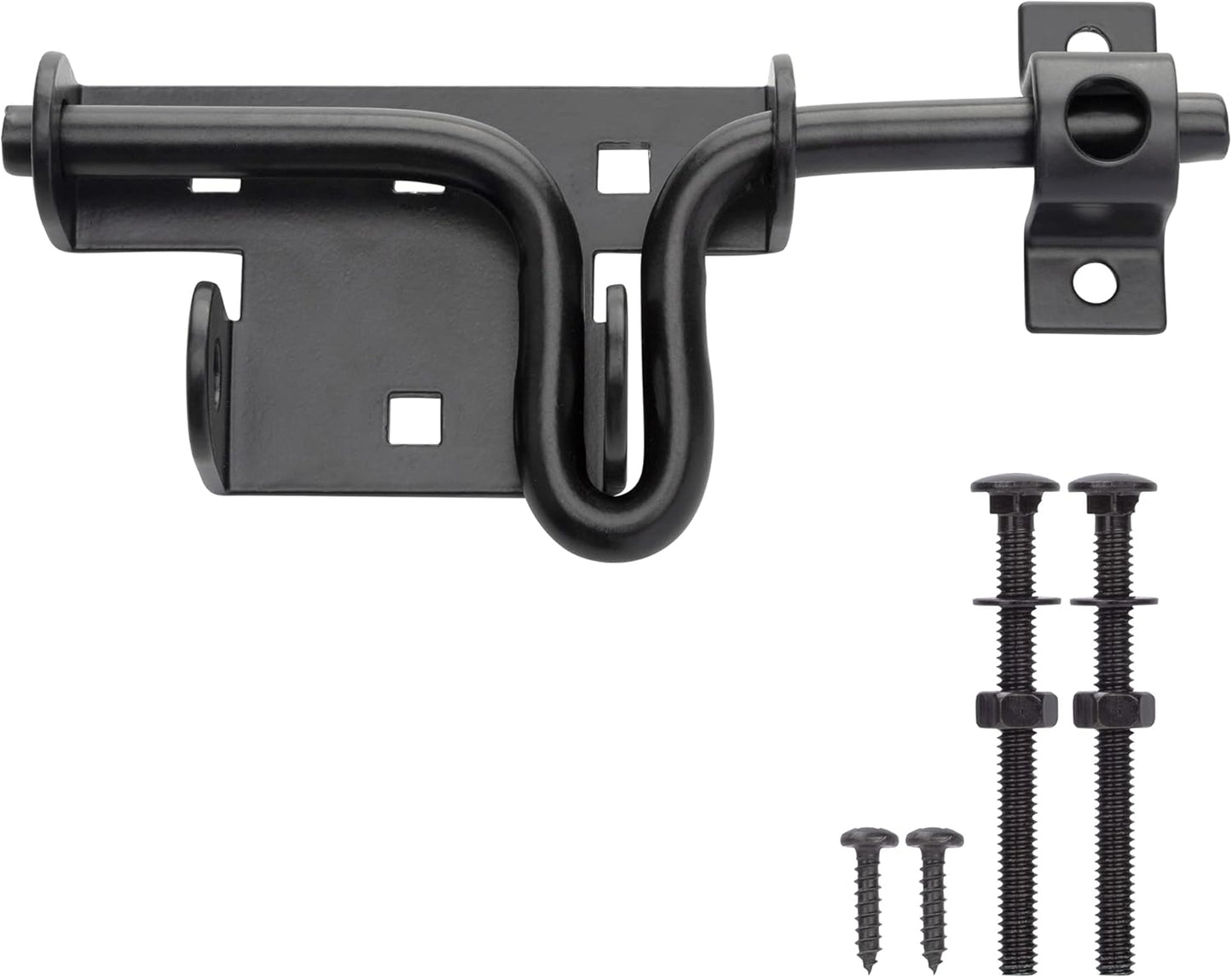 Heavy Duty Slide Bolt Gate Latch with Padlock Hole for Wooden Fence - Solid Steel Sliding Door Lock Hardware for Shed, Yard, Barn - Black