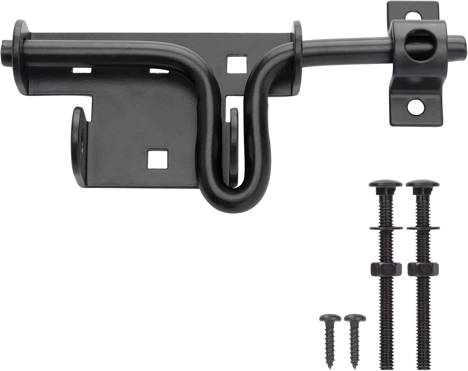 Heavy Duty Slide Bolt Gate Latch with Padlock Hole for Wooden Fence - Solid Steel Sliding Door Lock Hardware for Shed, Yard, Barn - Black