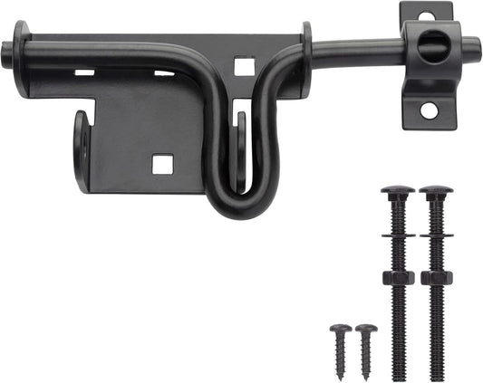 Heavy Duty Slide Bolt Gate Latch with Padlock Hole for Wooden Fence - Solid Steel Sliding Door Lock Hardware for Shed, Yard, Barn - Black