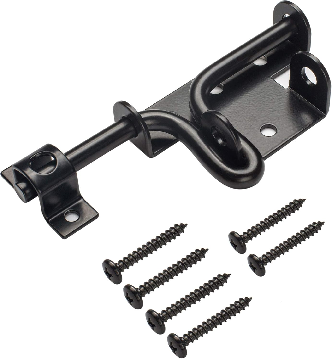 Heavy Duty Slide Bolt Gate Latch with Padlock Hole - Outdoor Gate Lock for Wooden Fences, Barns, Sheds, and Gardens - Black Finish