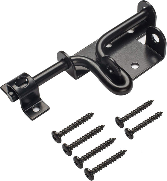 Heavy Duty Slide Bolt Gate Latch with Padlock Hole - Outdoor Gate Lock for Wooden Fences, Barns, Sheds, and Gardens - Black Finish