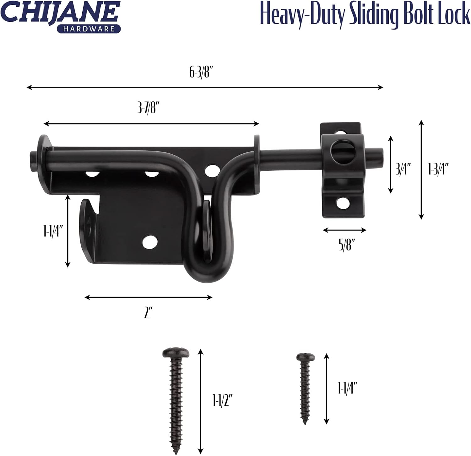 Heavy Duty Slide Bolt Gate Latch with Padlock Hole - Outdoor Gate Lock for Wooden Fences, Barns, Sheds, and Gardens - Black Finish