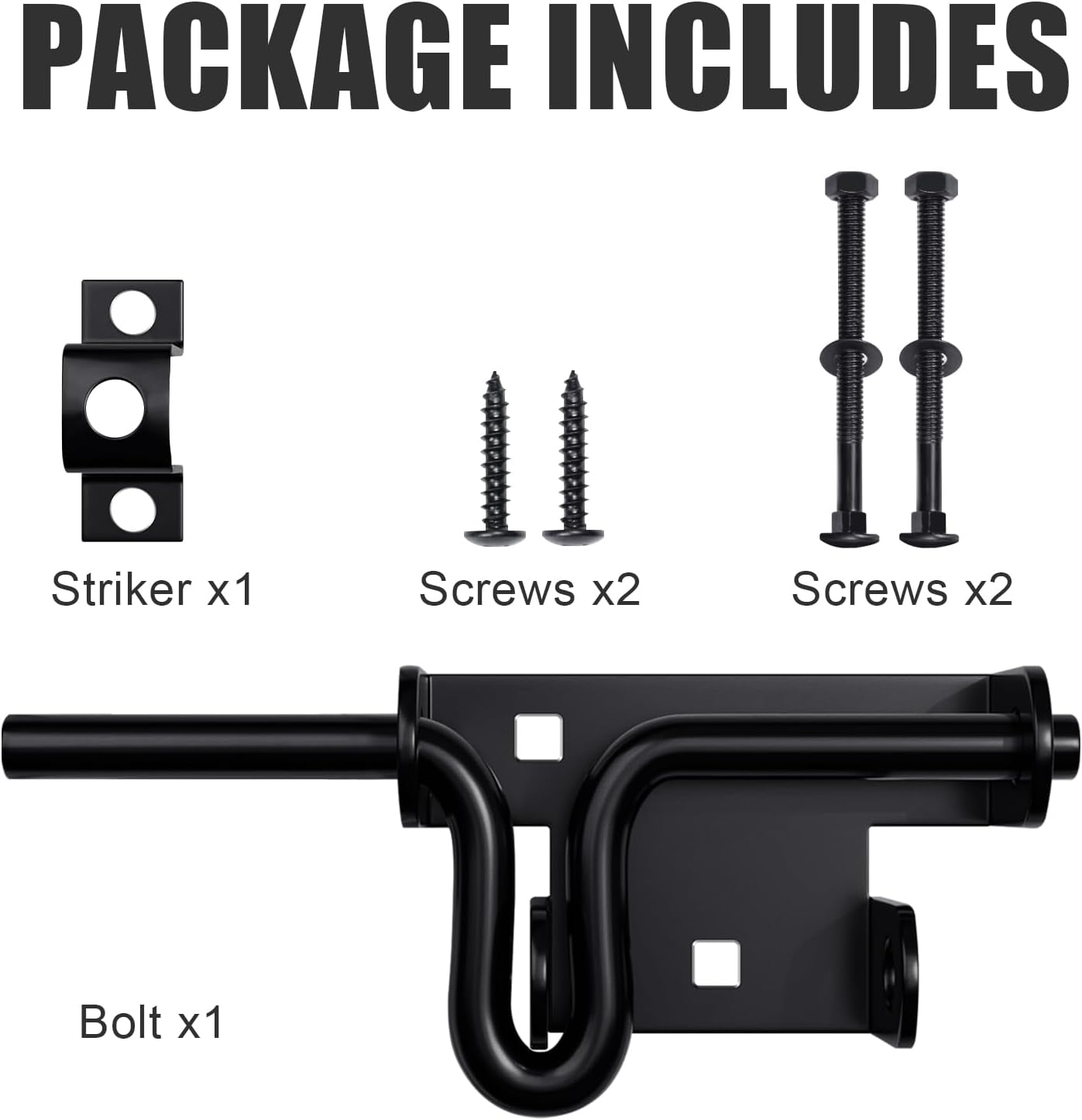 Heavy Duty Slide Bolt Gate Latch with Padlock Hole - Black Barrel Bolt Slide Latches for Wooden Vinyl Barn Shed - WildKart