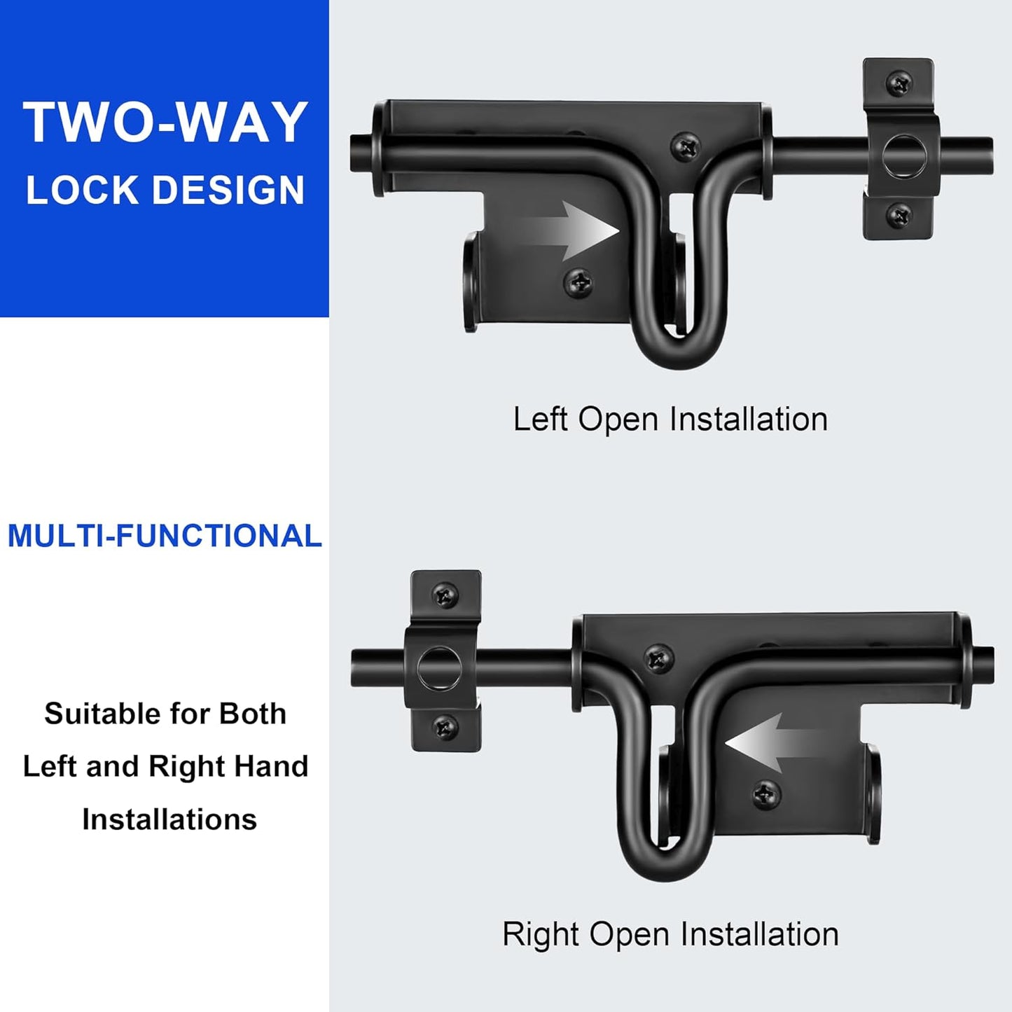 Heavy Duty Slide Bolt Gate Latch with Padlock Hole for Wooden Fence, Shed, Vinyl Door - Outdoor Fence Slide Latches by HTHOOOOOME