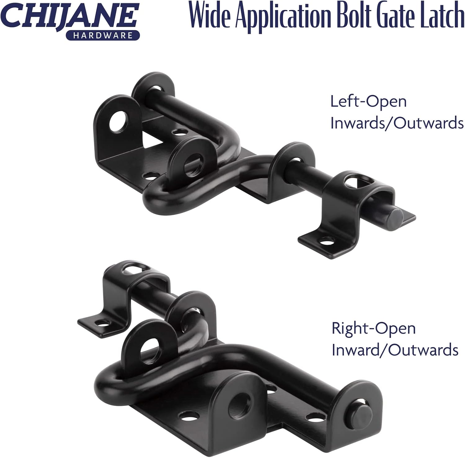 Heavy Duty Slide Bolt Gate Latch with Padlock Hole - Outdoor Gate Lock for Wooden Fences, Barns, Sheds, and Gardens - Black Finish
