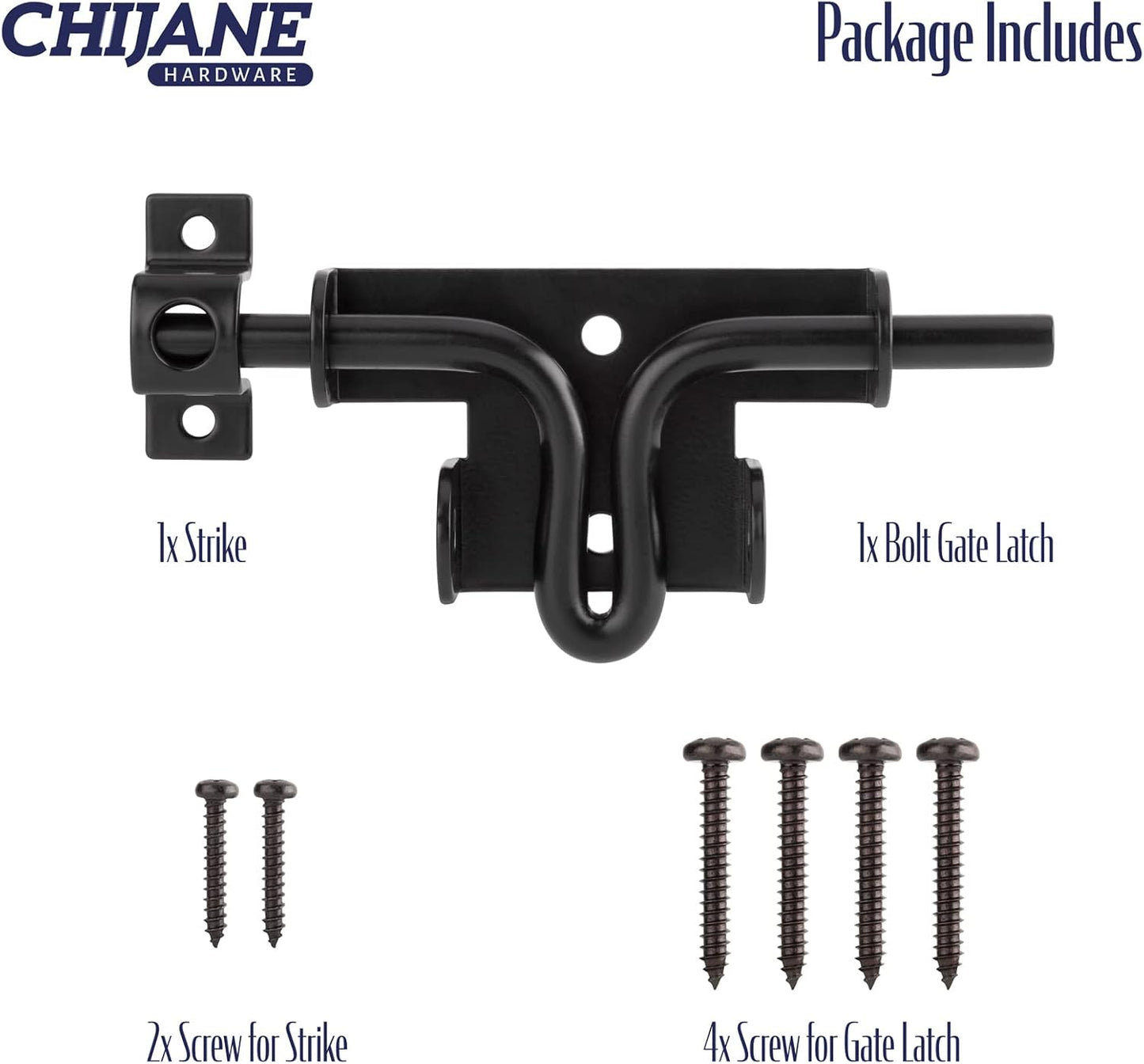 Heavy Duty Slide Bolt Gate Latch with Padlock Hole - Outdoor Gate Lock for Wooden Fences, Barns, Sheds, and Gardens - Black Finish