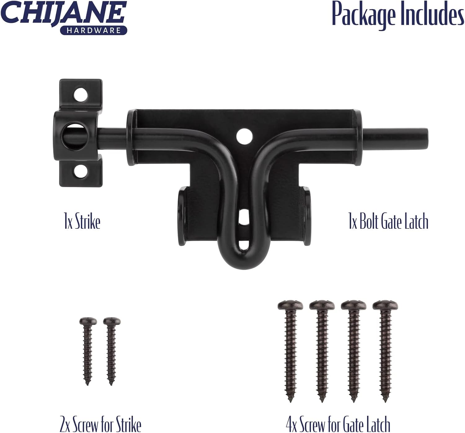 Heavy Duty Slide Bolt Gate Latch with Padlock Hole - Outdoor Gate Lock for Wooden Fences, Barns, Sheds, and Gardens - Black Finish