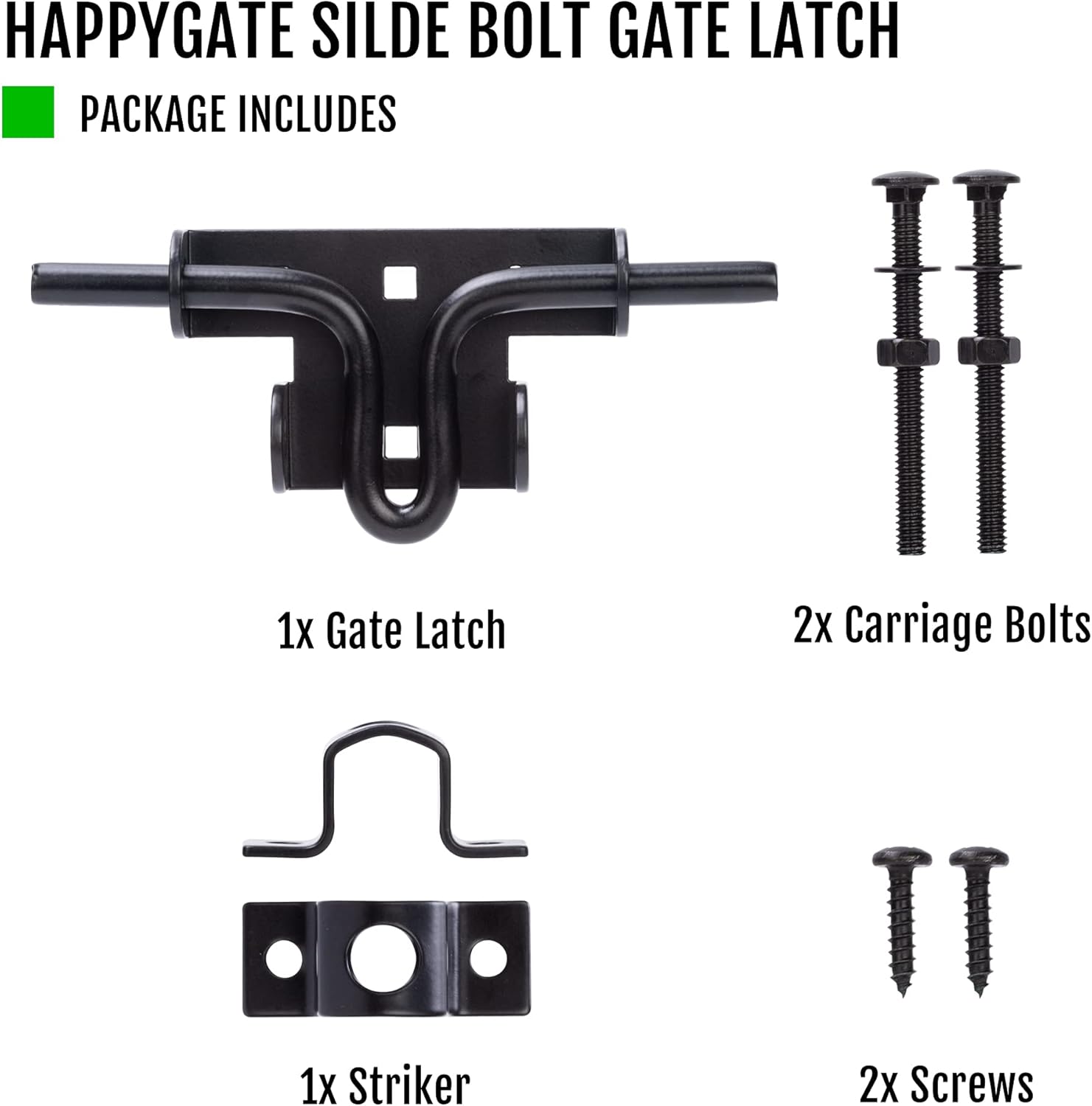 Heavy Duty Slide Bolt Gate Latch with Padlock Hole for Wooden Fence - Solid Steel Sliding Door Lock Hardware for Shed, Yard, Barn - Black