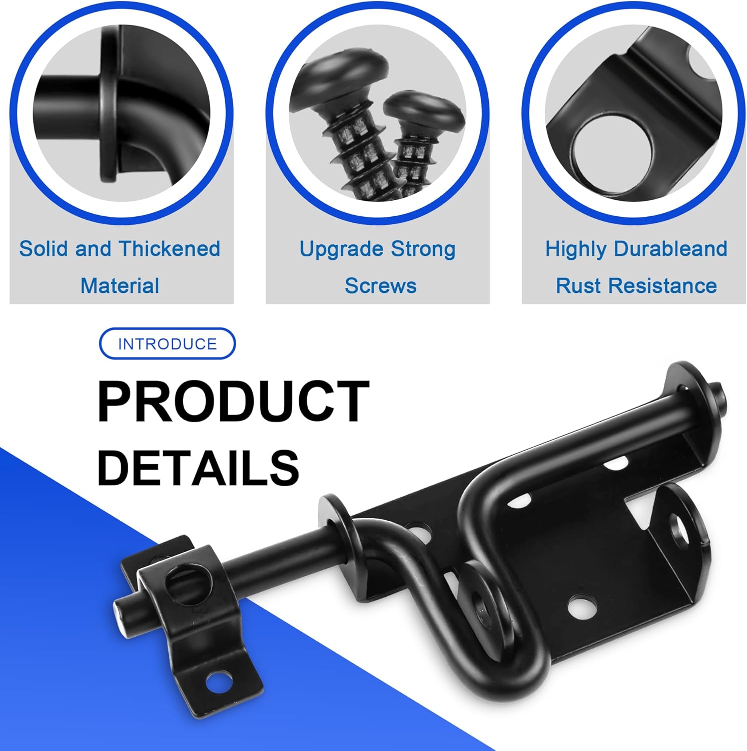 Heavy Duty Slide Bolt Gate Latch with Padlock Hole for Wooden Fence, Shed, Vinyl Door - Outdoor Fence Slide Latches by HTHOOOOOME