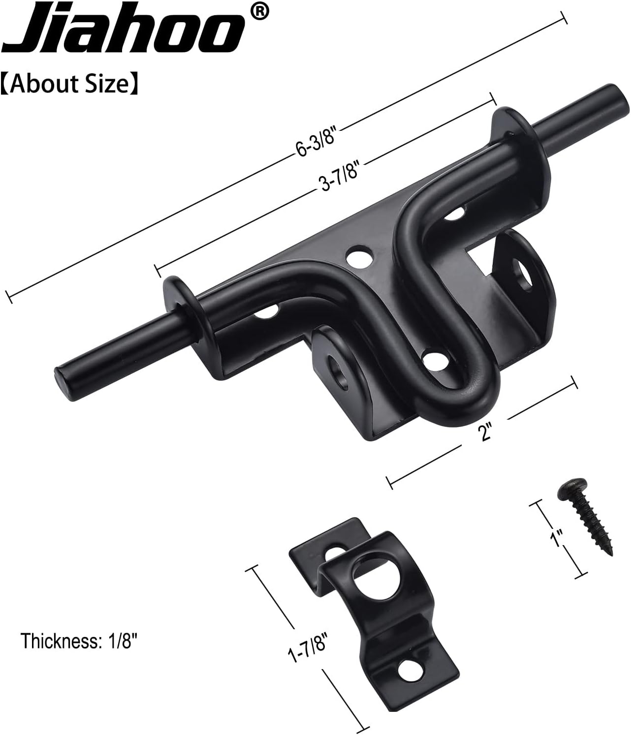 Heavy Duty Slide Bolt Gate Latch with Padlock Hole for Wooden Fence, Shed Door, PVC Fence - Thickened Steel, Black Finish