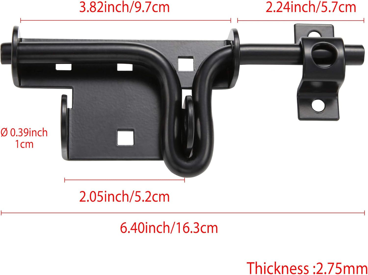 Heavy Duty Slide Bolt Gate Latch with Padlock Hole for Wooden Fence - Solid Steel Sliding Door Lock Hardware for Shed, Yard, Barn - Black