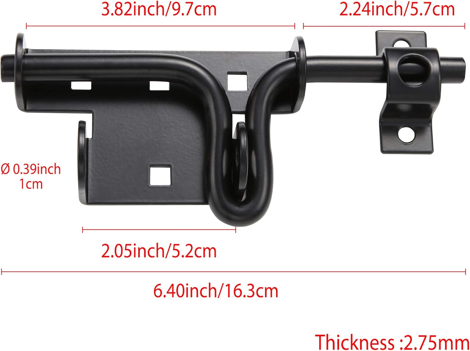 Heavy Duty Slide Bolt Gate Latch with Padlock Hole for Wooden Fence - Solid Steel Sliding Door Lock Hardware for Shed, Yard, Barn - Black