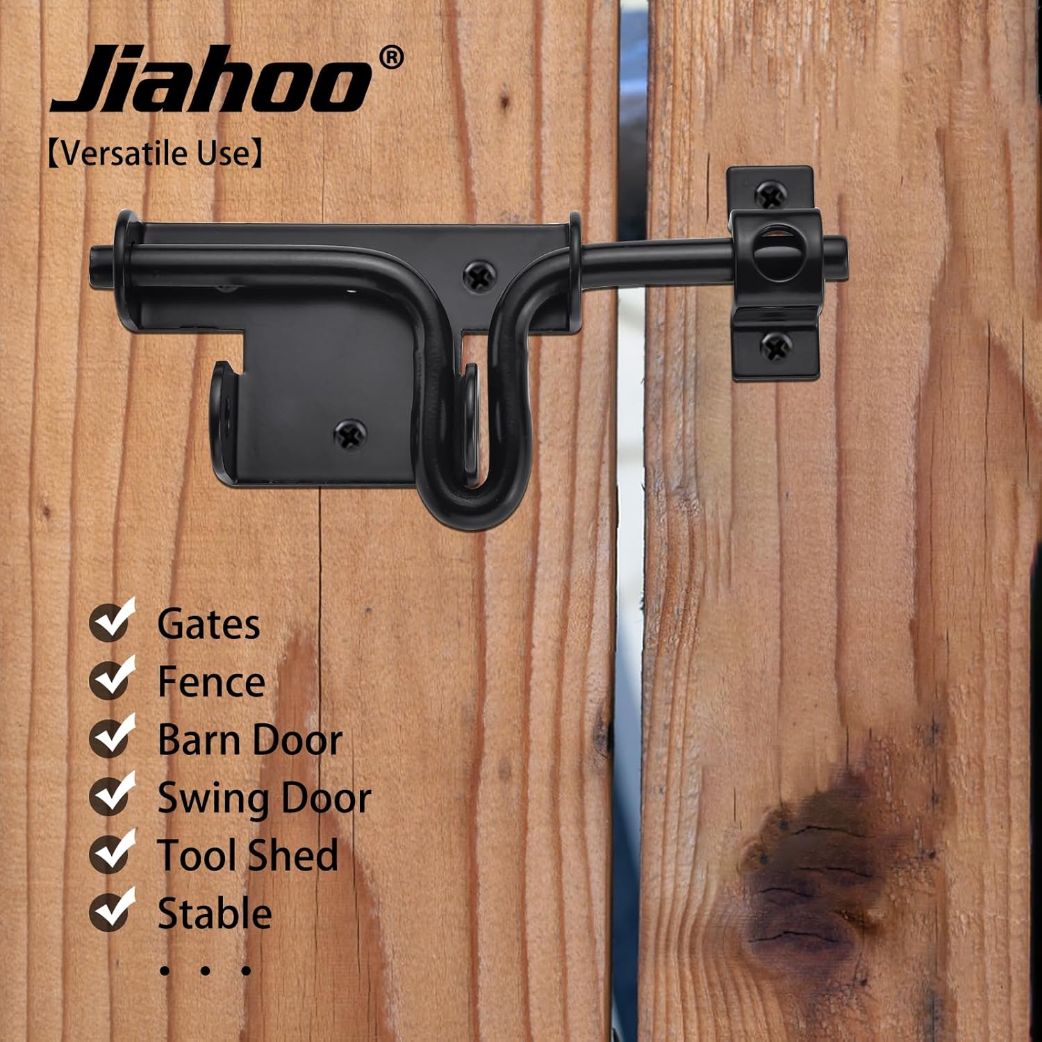 Heavy Duty Slide Bolt Gate Latch with Padlock Hole for Wooden Fence, Shed Door, PVC Fence - Thickened Steel, Black Finish