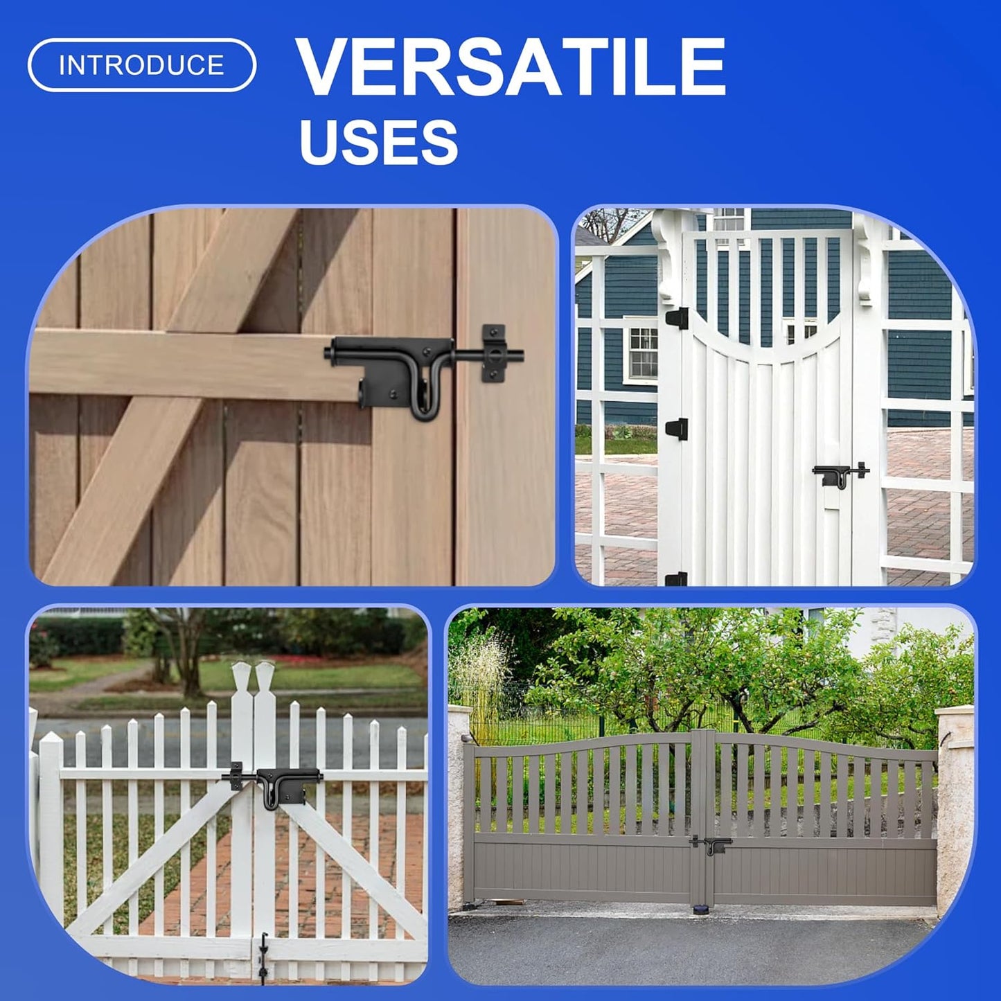 Heavy Duty Slide Bolt Gate Latch with Padlock Hole for Wooden Fence, Shed, Vinyl Door - Outdoor Fence Slide Latches by HTHOOOOOME