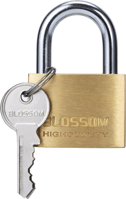 Heavy-Duty Solid Brass Padlock with Key for Storage Cabinets, Gate, Fence, Gym - BLOSSOM Keylock