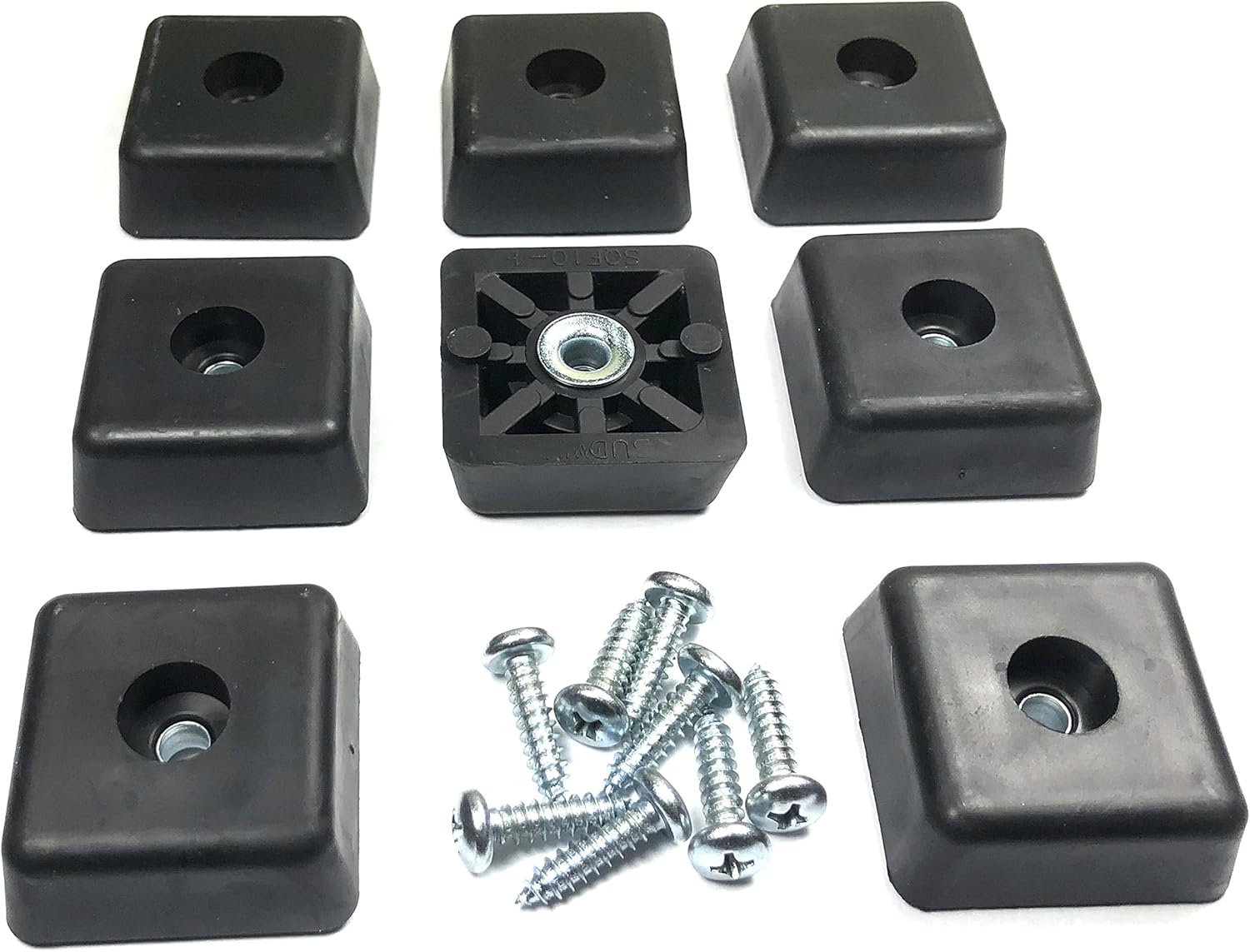 Heavy Duty Square Rubber Feet Bumpers with Stainless Screws - Set of 8 - Made in USA - Non Marking for Furniture, Tables, Chairs, Desks, Benches, Sofas