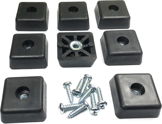 Heavy Duty Square Rubber Feet Bumpers with Stainless Screws - Set of 8 - Made in USA - Non Marking for Furniture, Tables, Chairs, Desks, Benches, Sofas