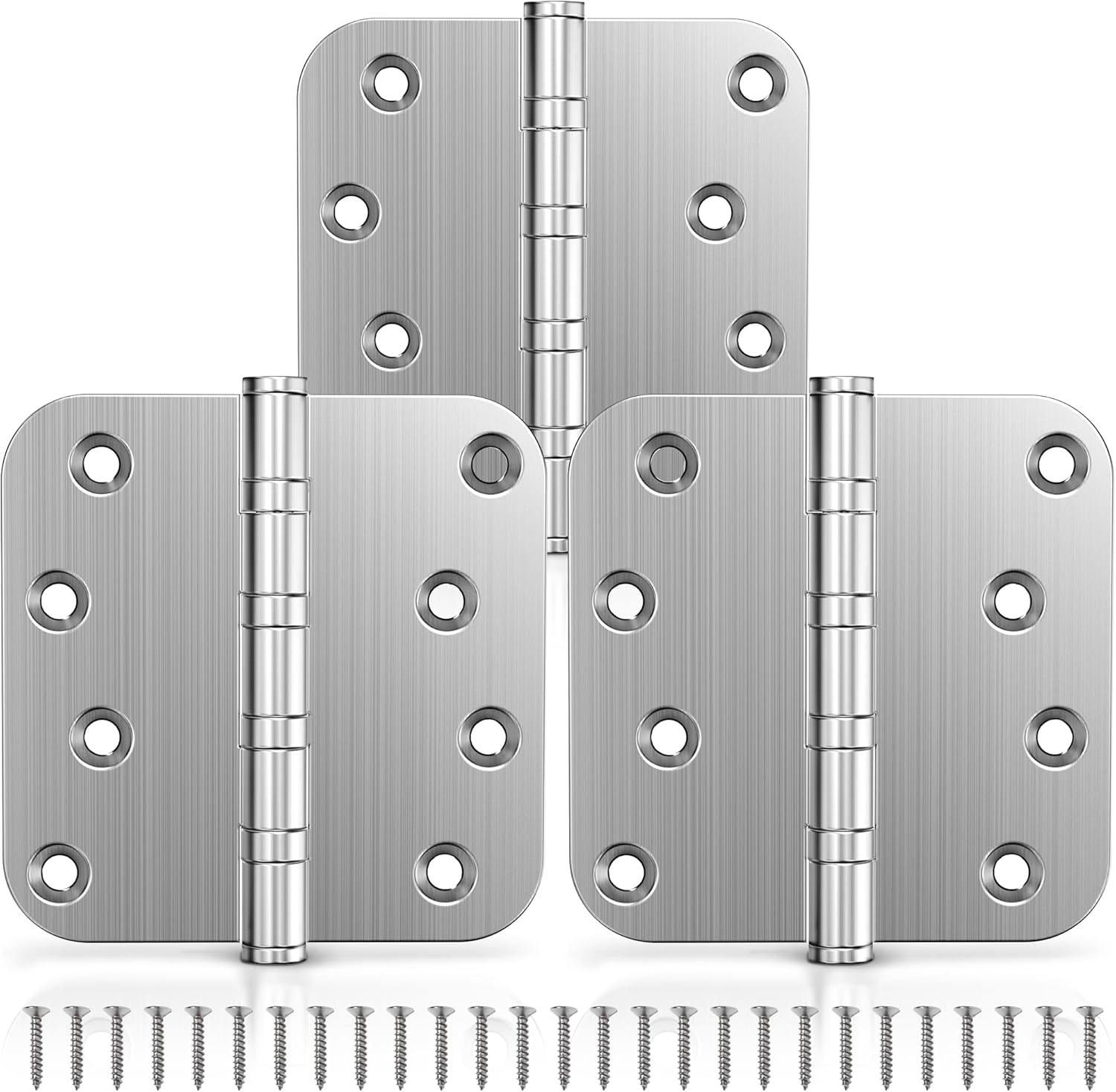 Heavy Duty Stainless Steel Ball Bearing Door Hinges, 4 x 4 Inches with 5/8'' Radius Corner, Smooth & Quiet Operation, Brushed Nickel Finish, 3 Pack