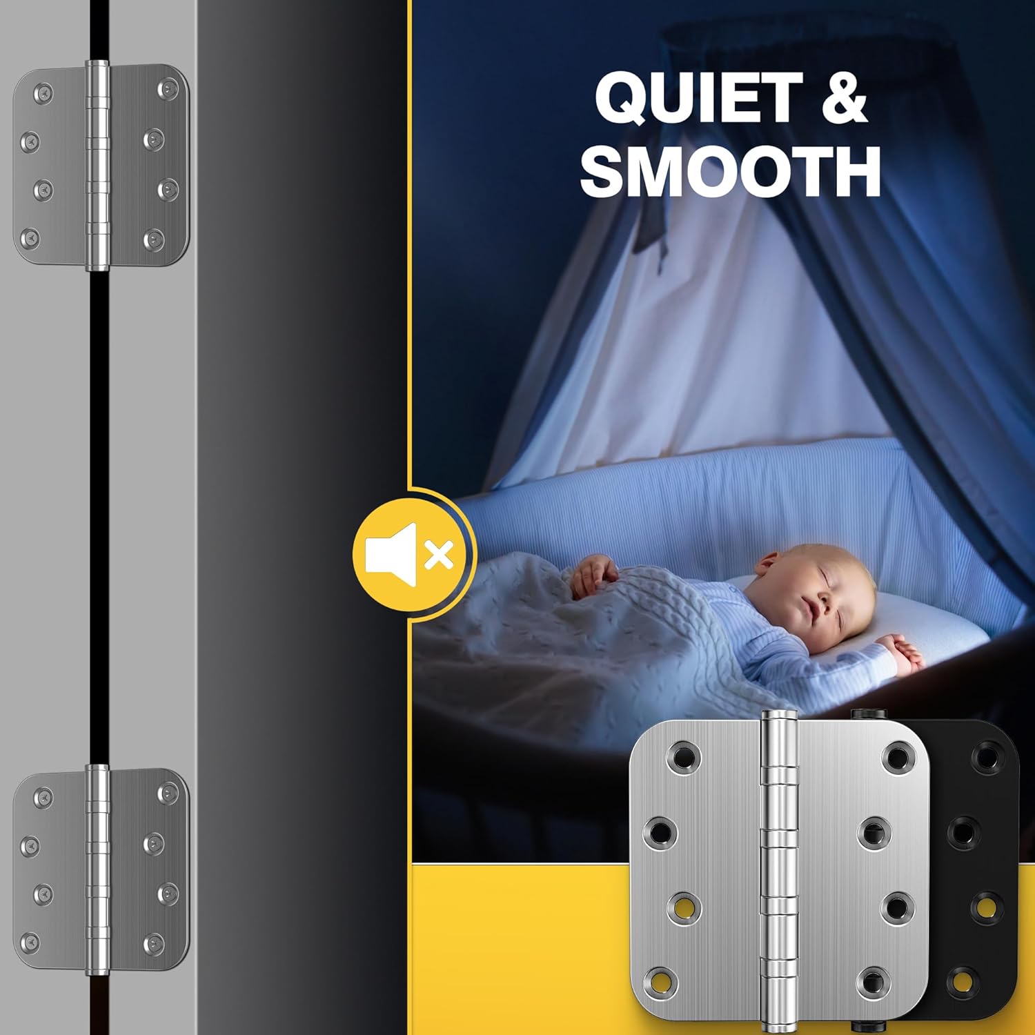 Heavy Duty Stainless Steel Ball Bearing Door Hinges, 4 x 4 Inches with 5/8'' Radius Corner, Smooth & Quiet Operation, Brushed Nickel Finish, 3 Pack