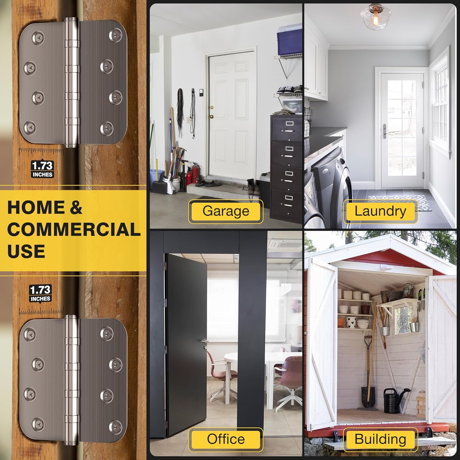 Heavy Duty Stainless Steel Ball Bearing Door Hinges, 4 x 4 Inches with 5/8'' Radius Corner, Smooth & Quiet Operation, Brushed Nickel Finish, 3 Pack