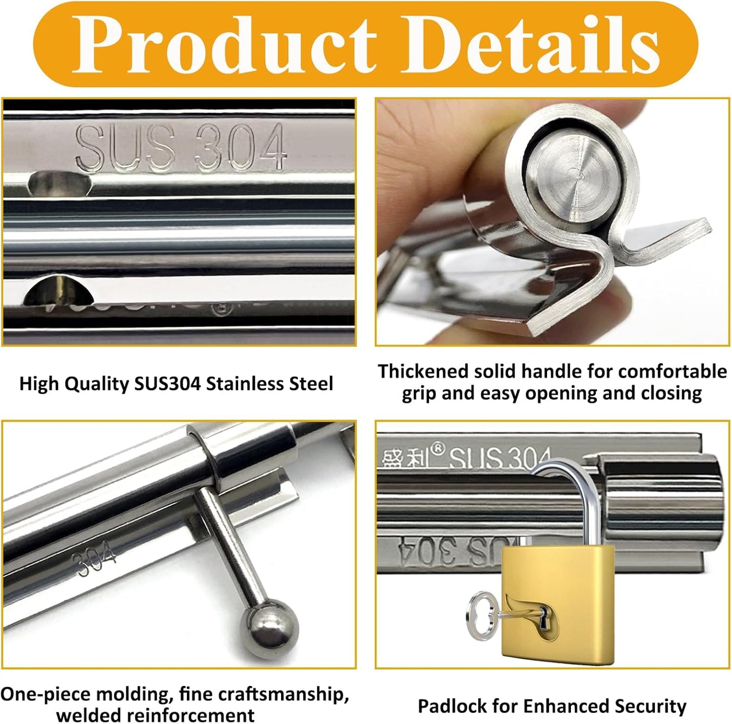 Heavy Duty Stainless Steel Barn Door Lock with Slide Latch - Secure Gate and Fence Hardware with Padlock Hole - SmaringWing Premium Quality