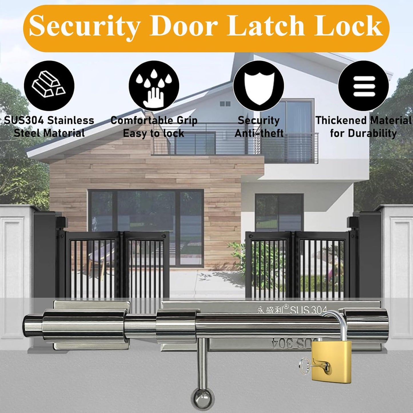 Heavy Duty Stainless Steel Barn Door Lock with Slide Latch - Secure Gate and Fence Hardware with Padlock Hole - SmaringWing Premium Quality