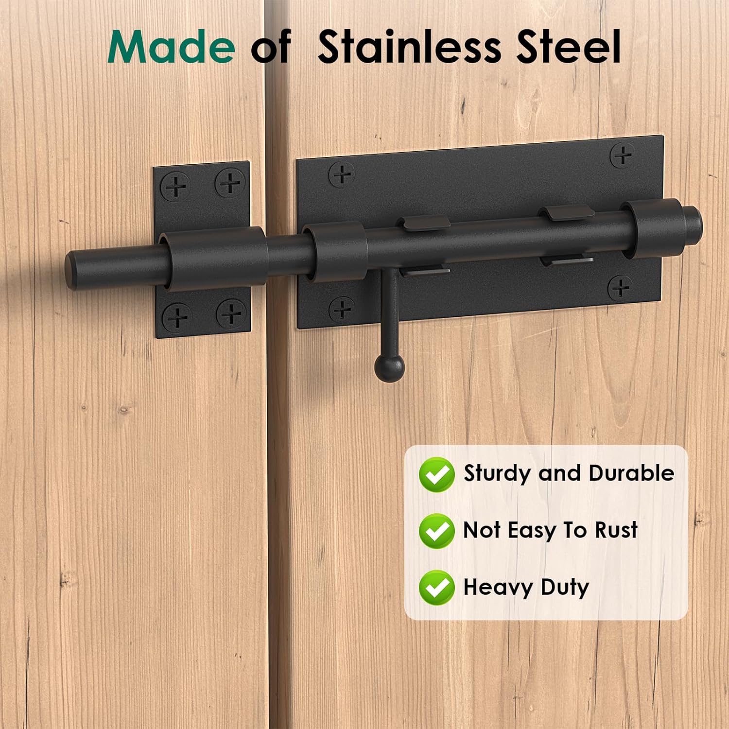 Heavy Duty Stainless Steel Barrel Bolt Latch Set with Padlock for Gates, Fences, Barns, Sheds, and Doors - 6.3 inch - 2 Pcs