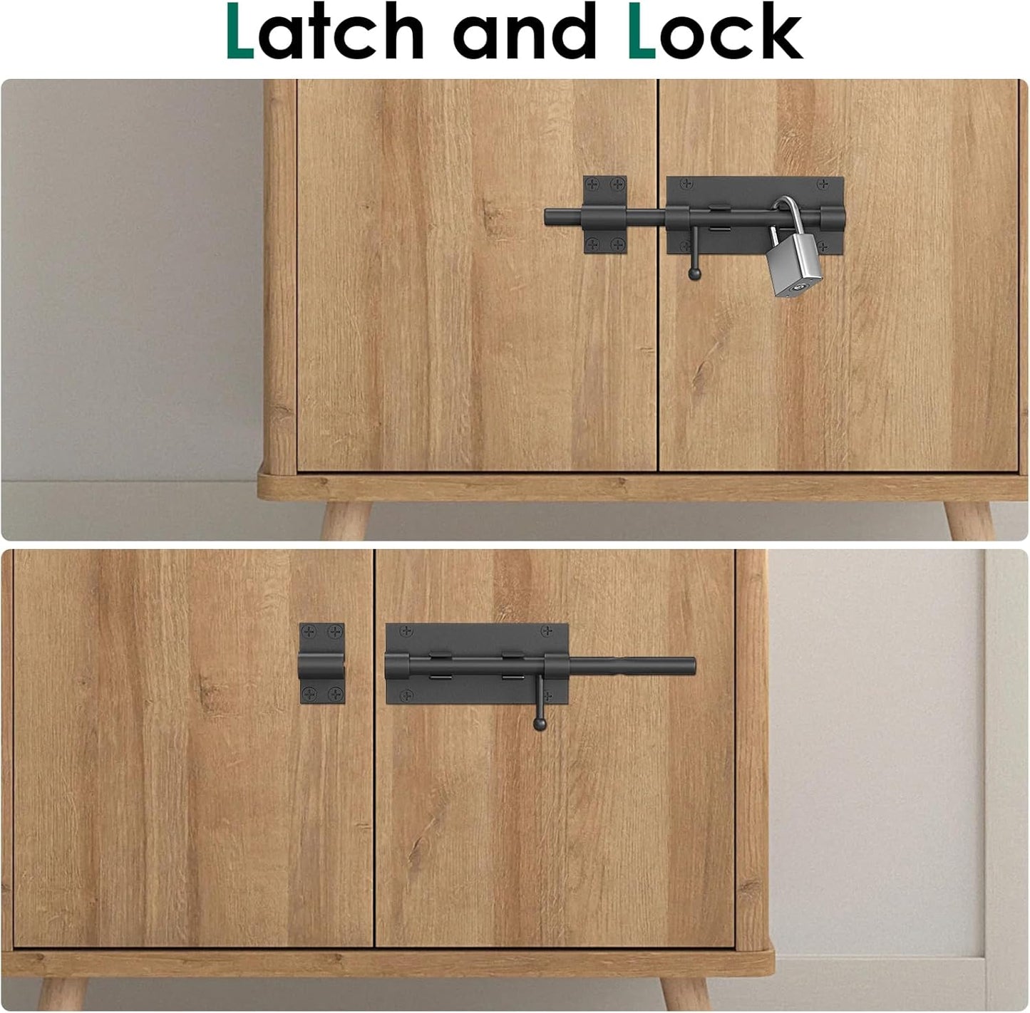 Heavy Duty Stainless Steel Barrel Bolt Latch Set with Padlock for Gates, Fences, Barns, Sheds, and Doors - 6.3 inch - 2 Pcs