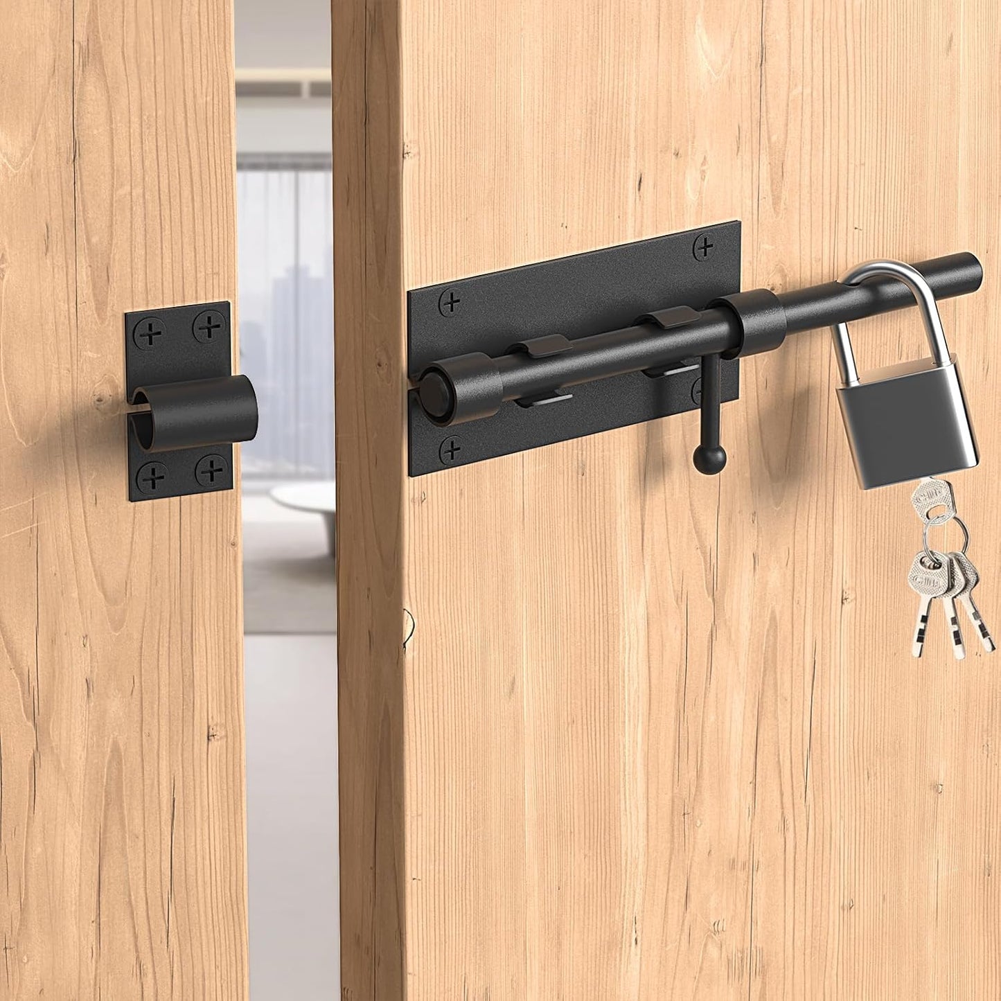 Heavy Duty Stainless Steel Barrel Bolt Latch Set with Padlock for Gates, Fences, Barns, Sheds, and Doors - 6.3 inch - 2 Pcs