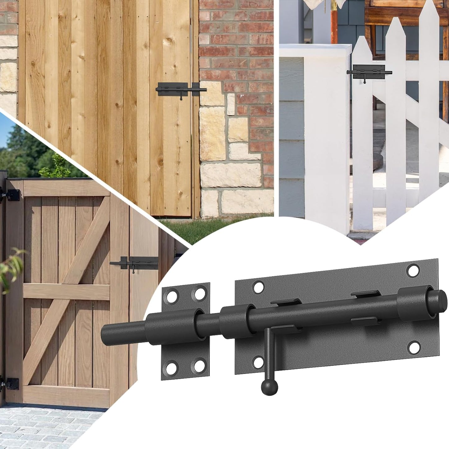 Heavy Duty Stainless Steel Barrel Bolt Latch Set with Padlock for Gates, Fences, Barns, Sheds, and Doors - 6.3 inch - 2 Pcs