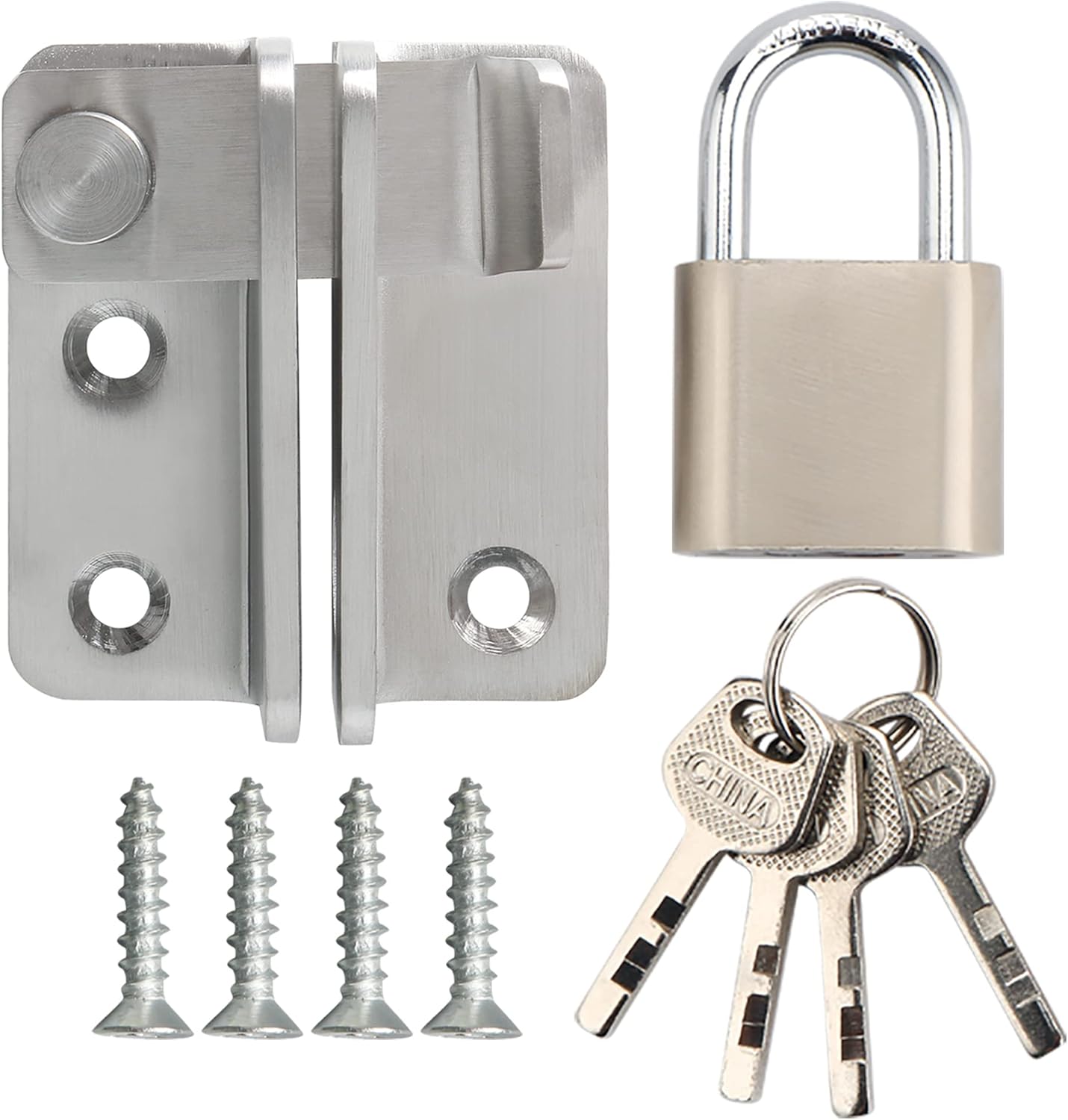 Heavy Duty Stainless Steel Brushed Gate Latch Set with Padlock for Barn Cabinet Pet Cage Garden Bathroom Garage Window Sliding Door - Alise Flip Latch